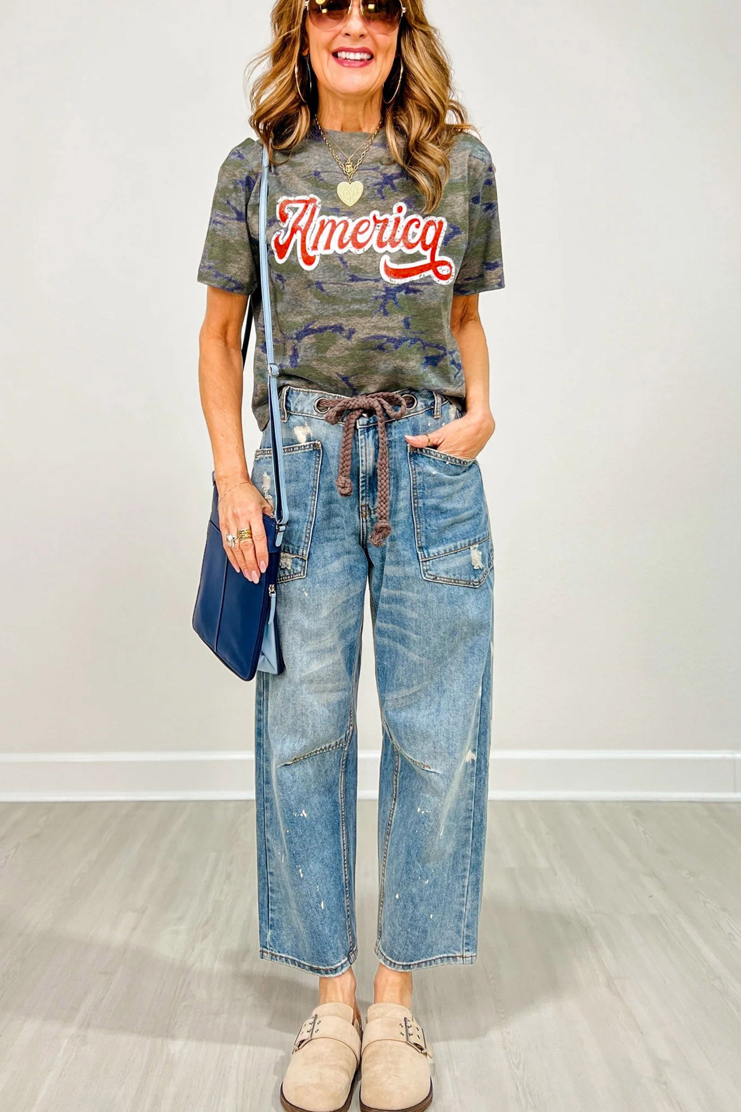 Multicolour Stylish Camouflage Print America Patriotic Tee