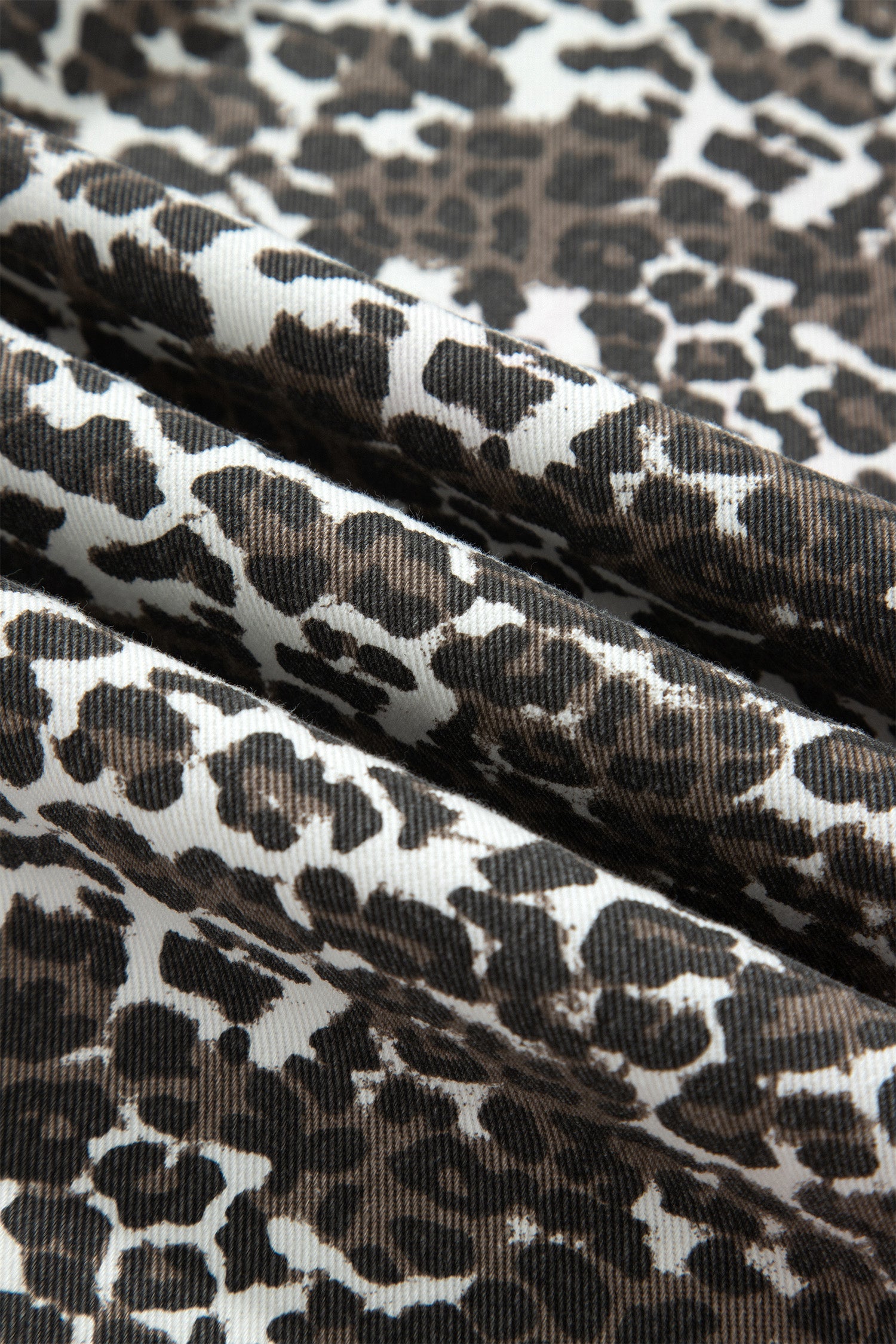 Brown Leopard Patchwork Elastic Waist Jeans