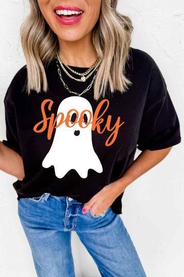 Black Halloween Ghost Spooky Print Graphic T-Shirt