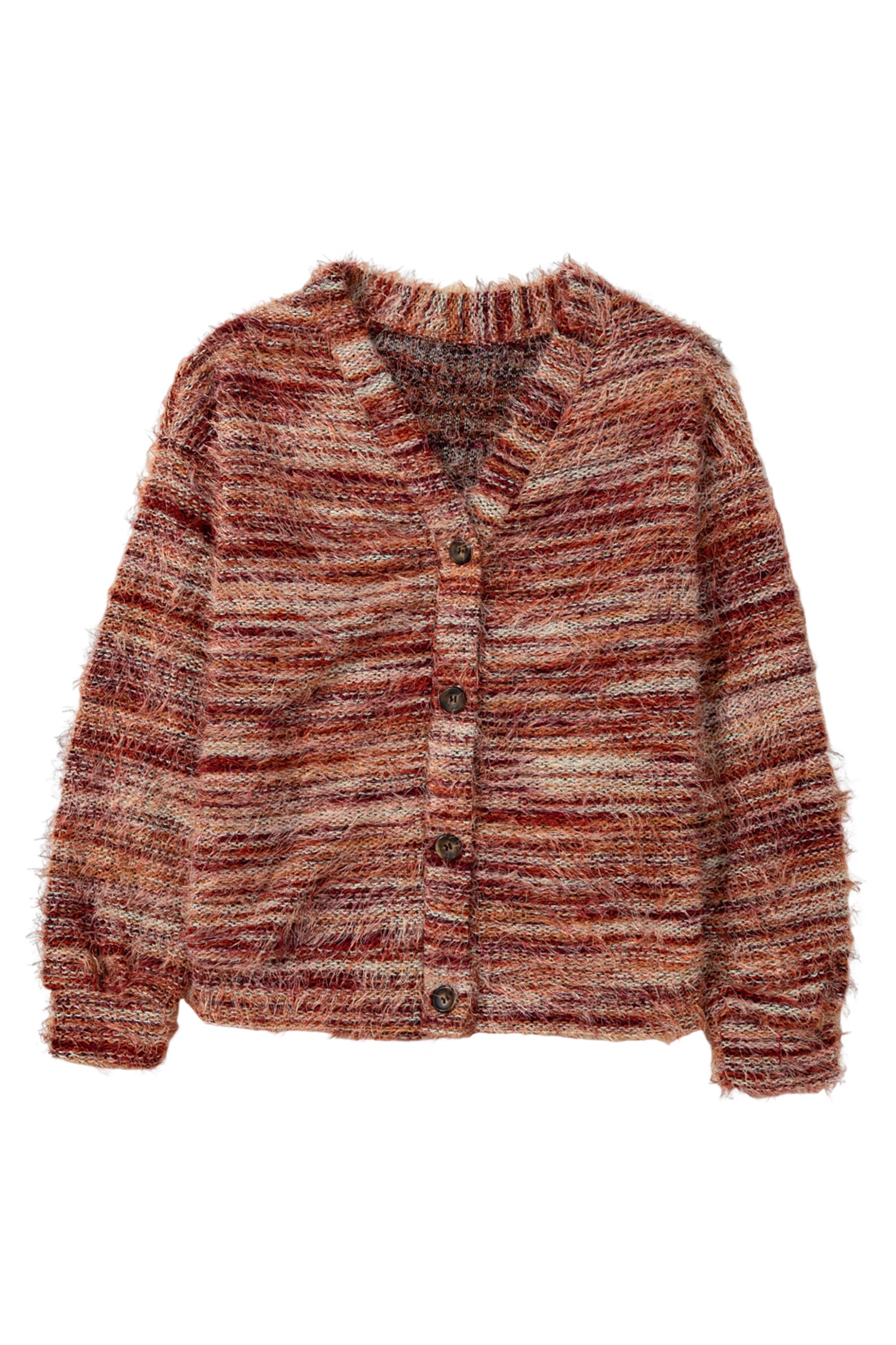Tawny Fuzzy Striped Button Front Cardigan Sweater