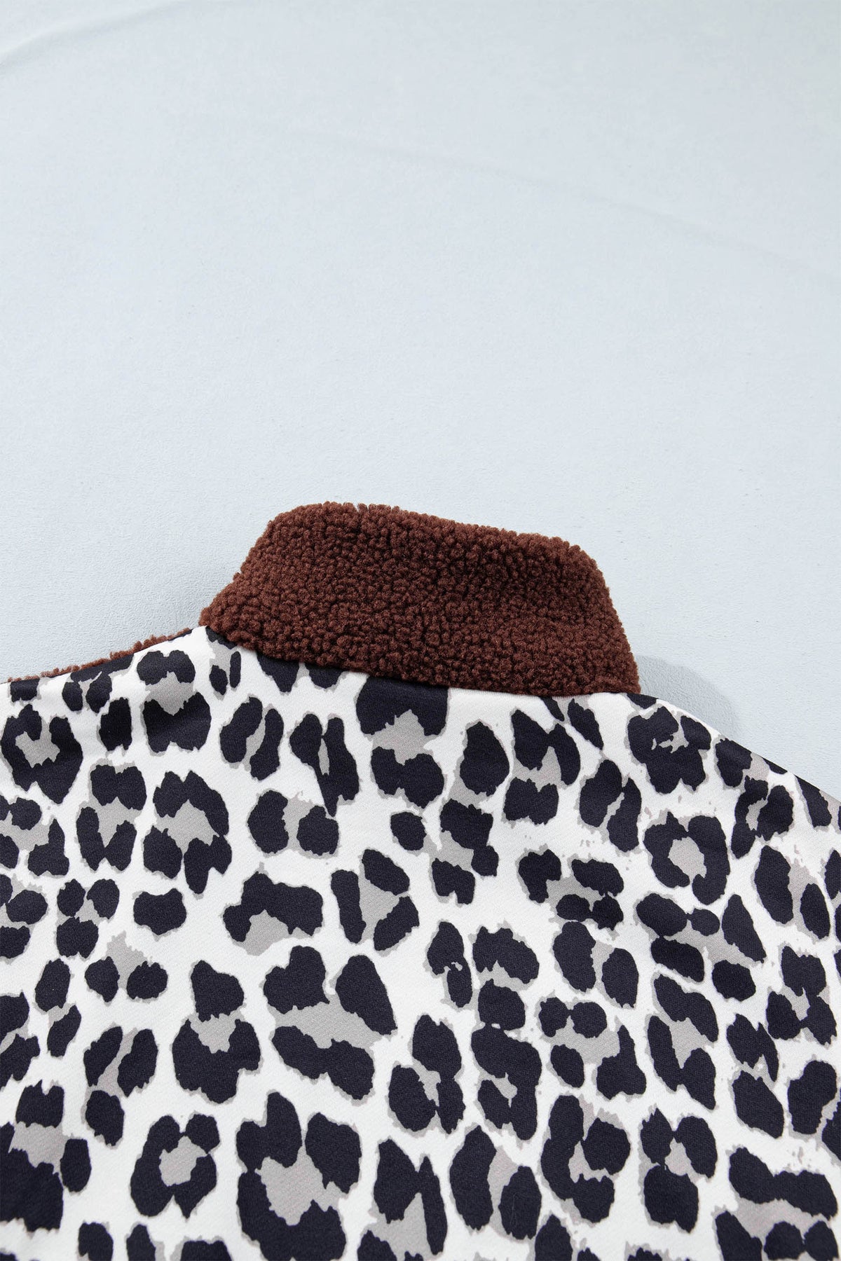 Coffee Leopard Patchwork Fleece Western Style Zip-up Collar Jacket
