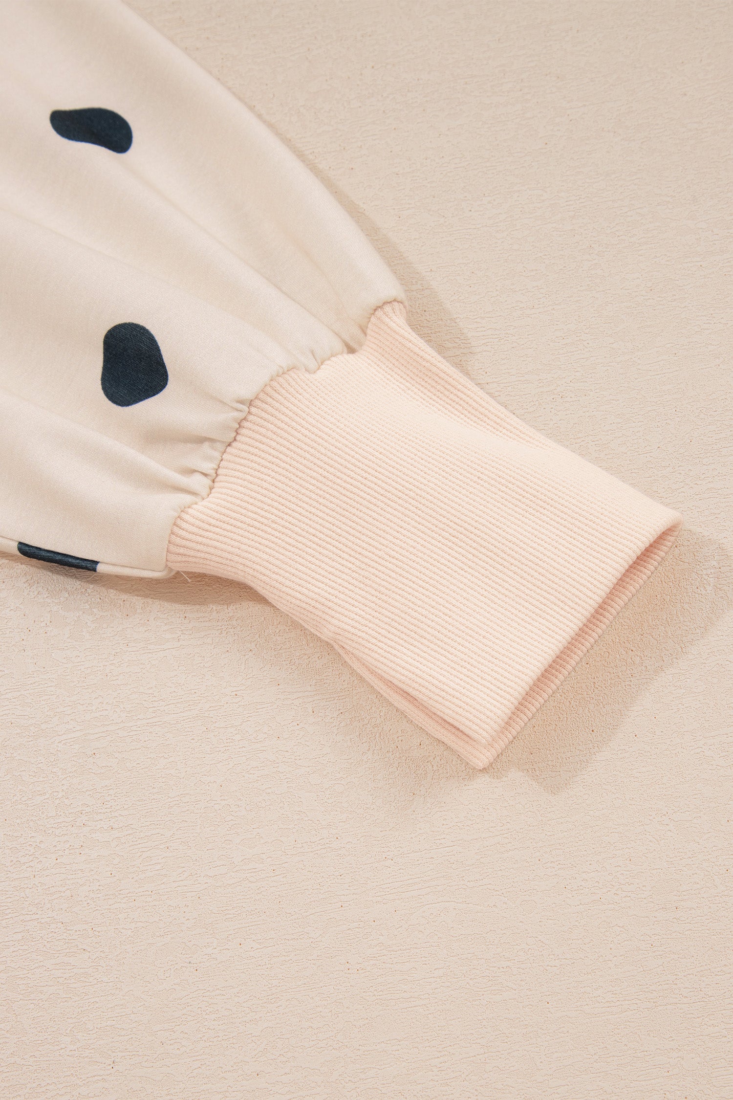 Beige Polka Dot Loose Long Sleeve Split Hem Pullover Top