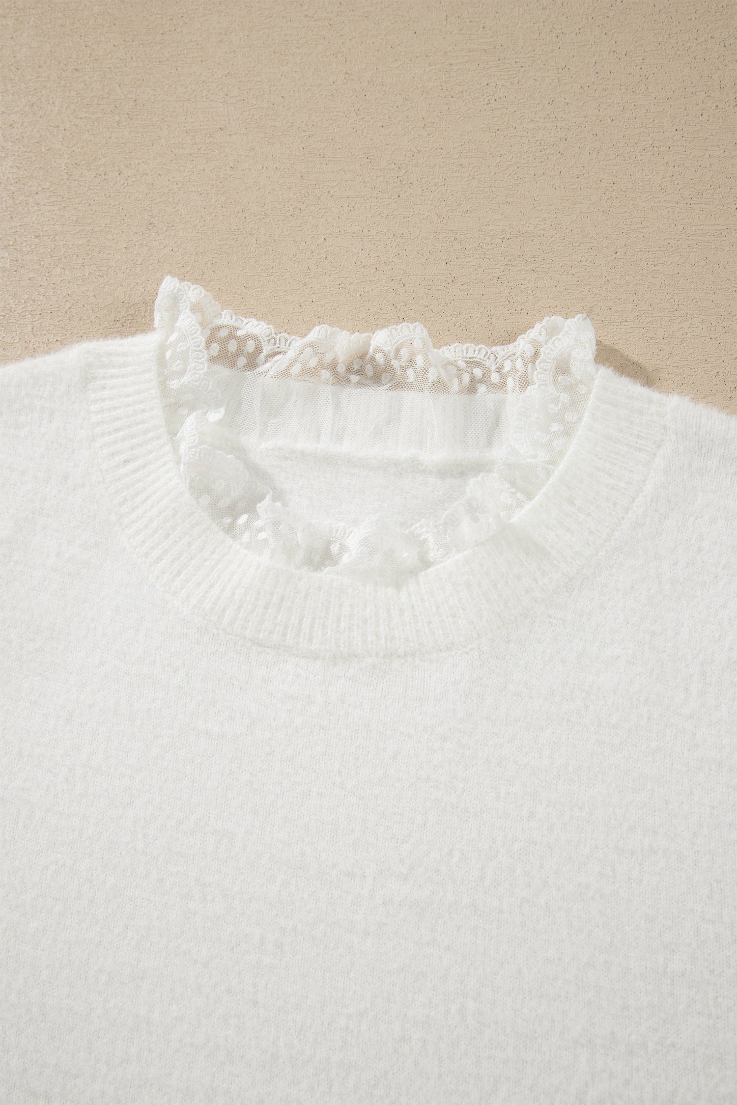 White Lace Trim Neck Cuff Patchwork Long Sleeve Pullover Sweater