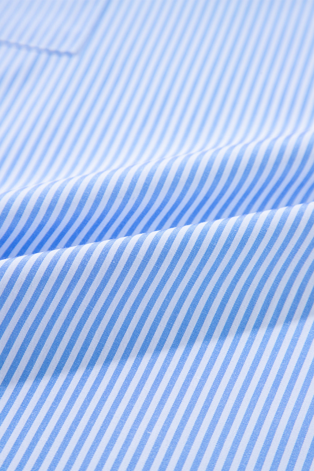 Sky Blue Stripe Pinstripe Long Sleeve Smocked Cuffs Button Shirt Collar Blouse