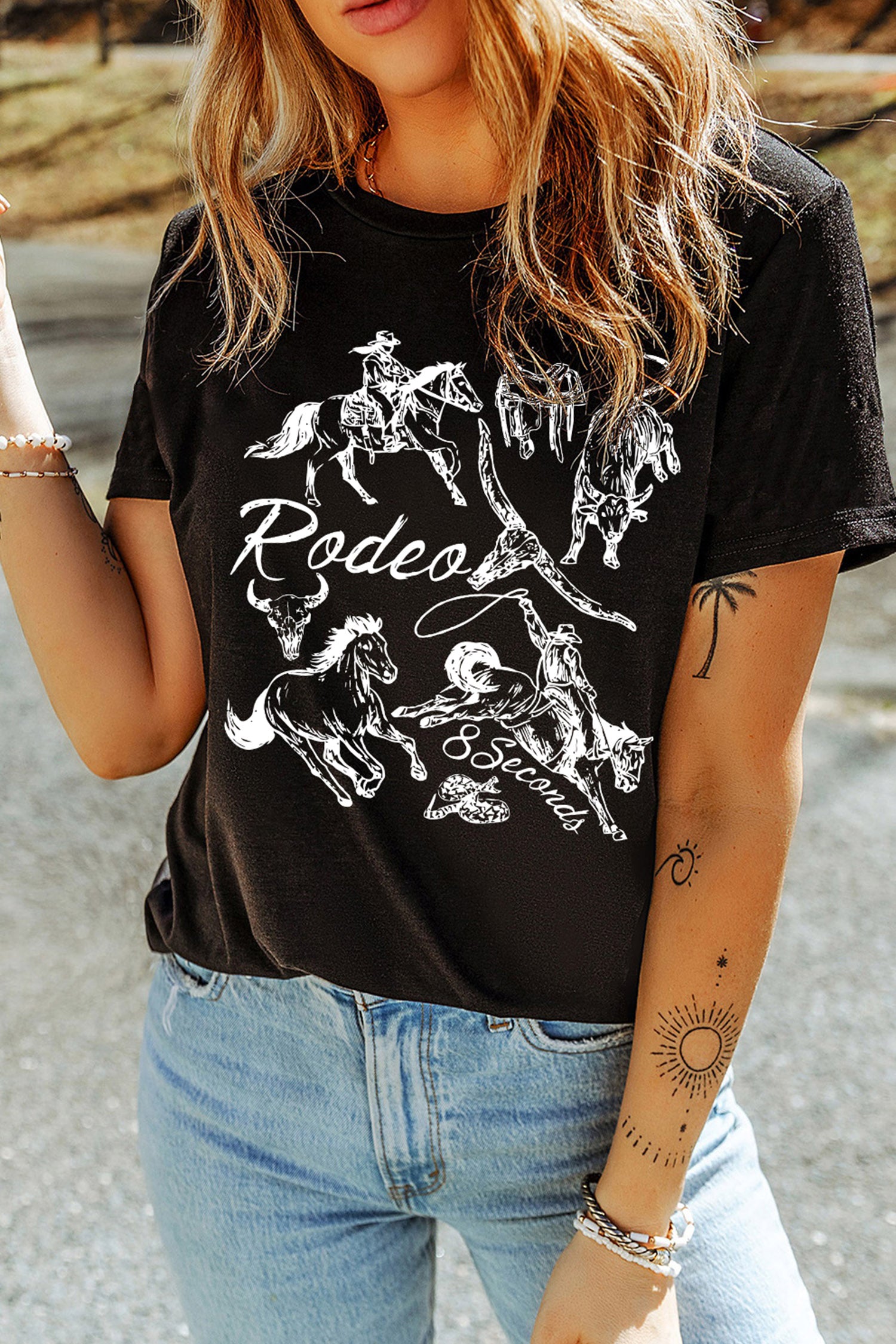 Black Rodeo 8 Seconds Western Graphic T Shirt