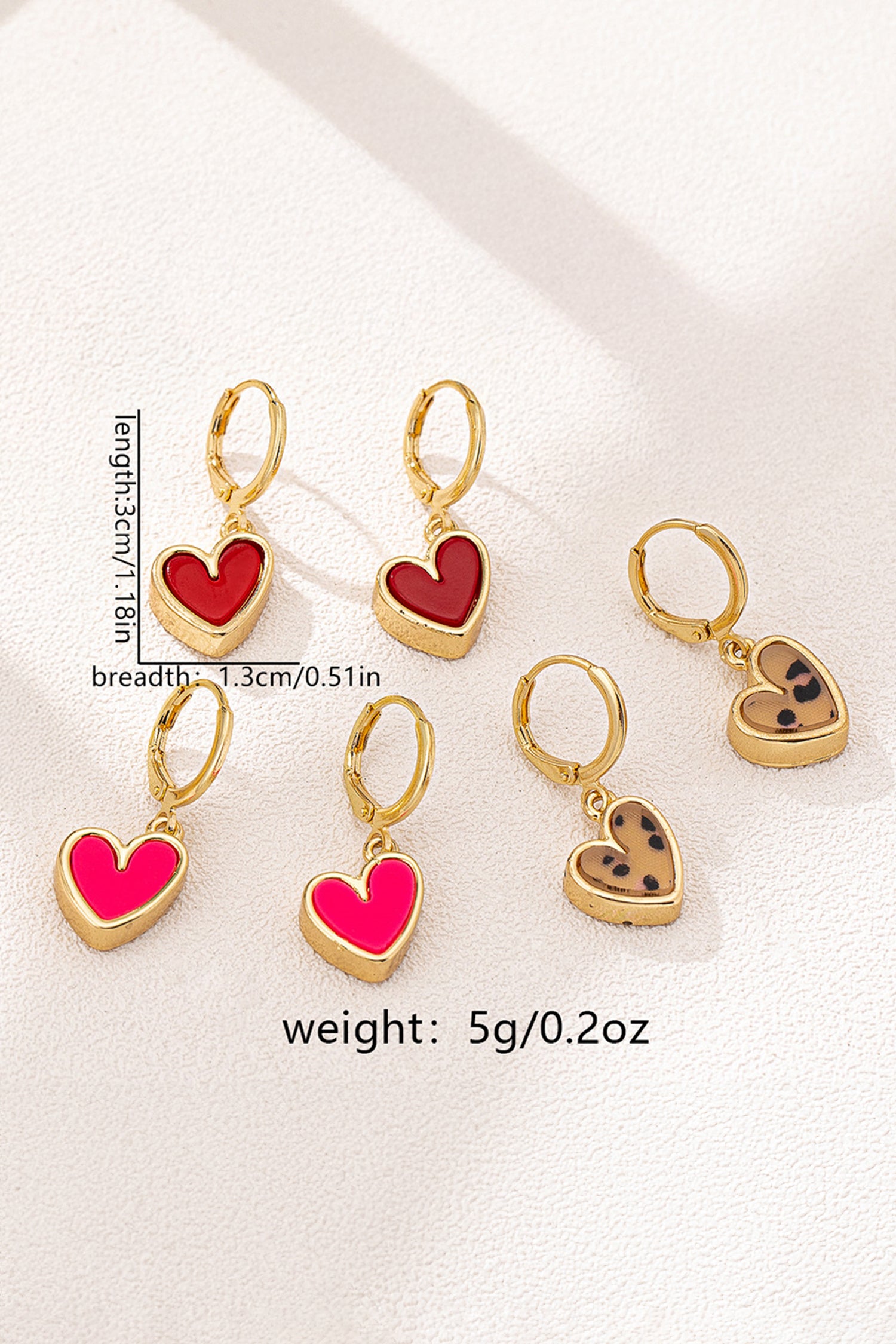 Gold Retro Hoop 3 Pairs Heart Shape Dangle Earrings