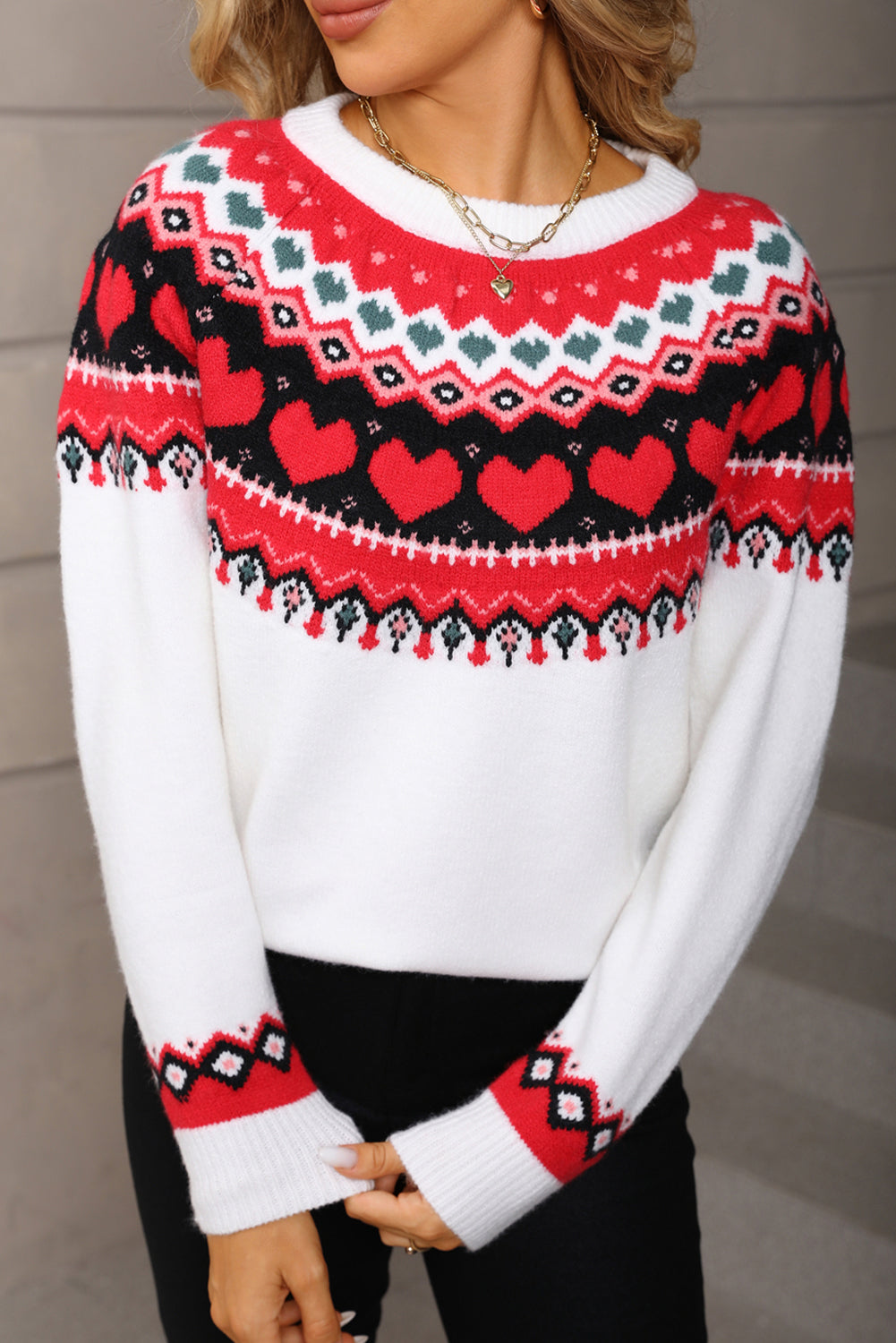 White Christmas Geometry Sweet Heart Print Womens Sweater