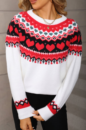 White Christmas Geometry Sweet Heart Print Womens Sweater