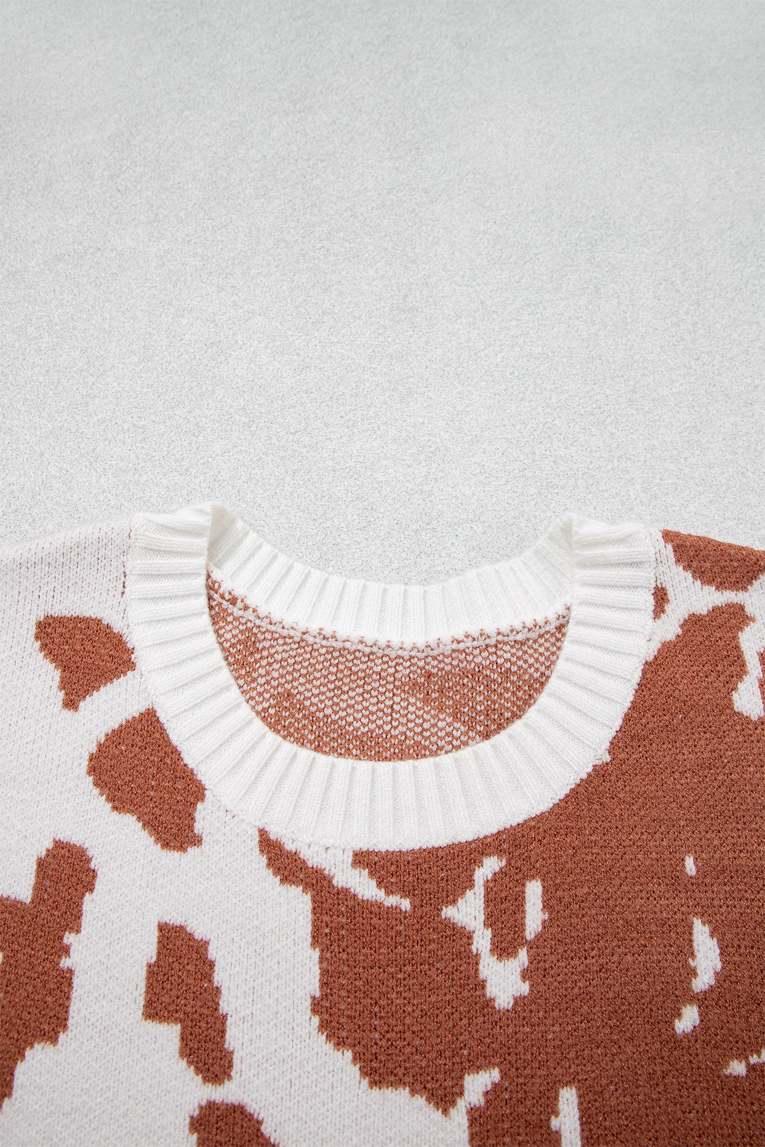 Khaki Abstract Print Drop Shoulder Long Sleeve Round Neck Sweater