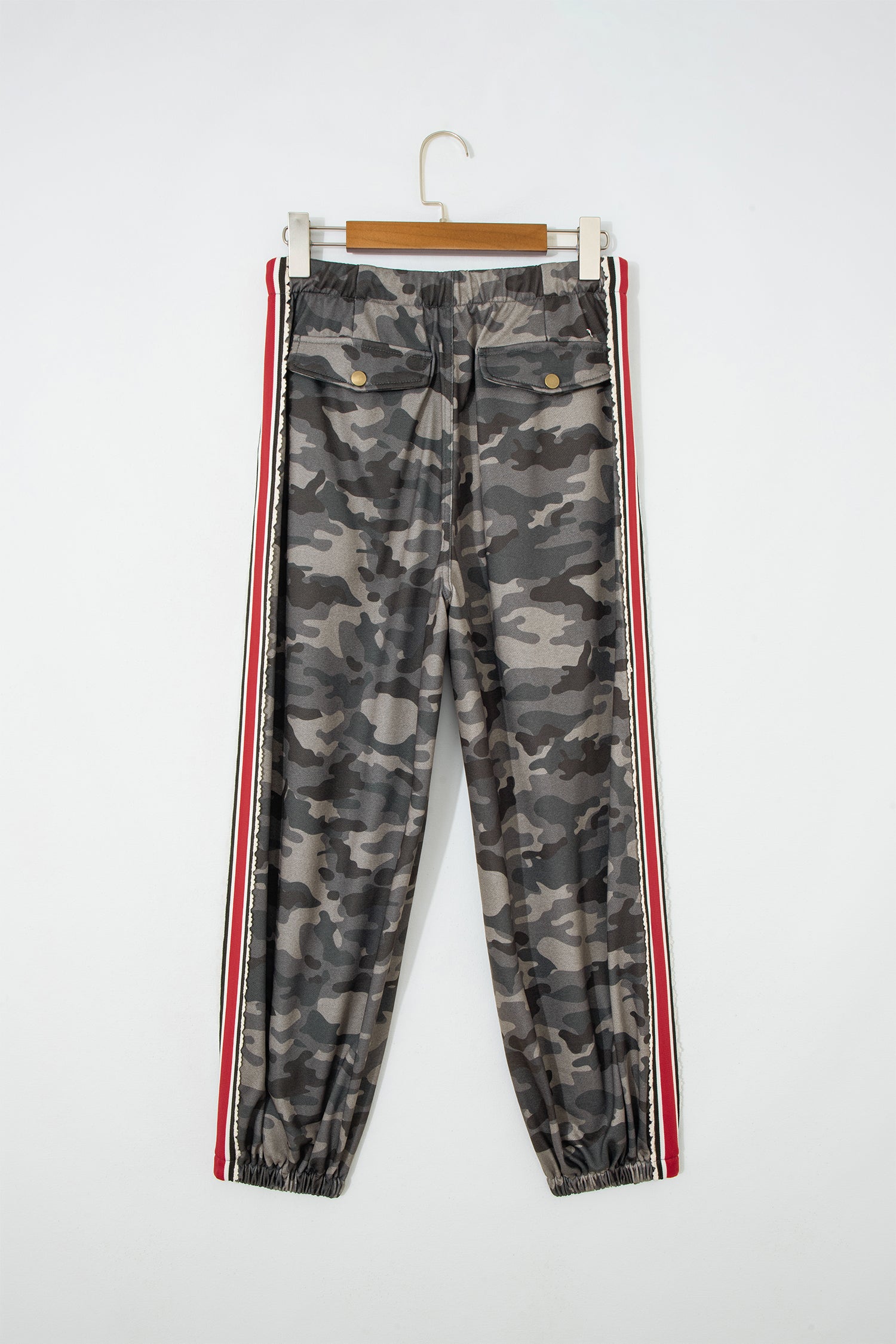 Green Camouflage Print Striped Side Panel Patchwork Drawstring Pants