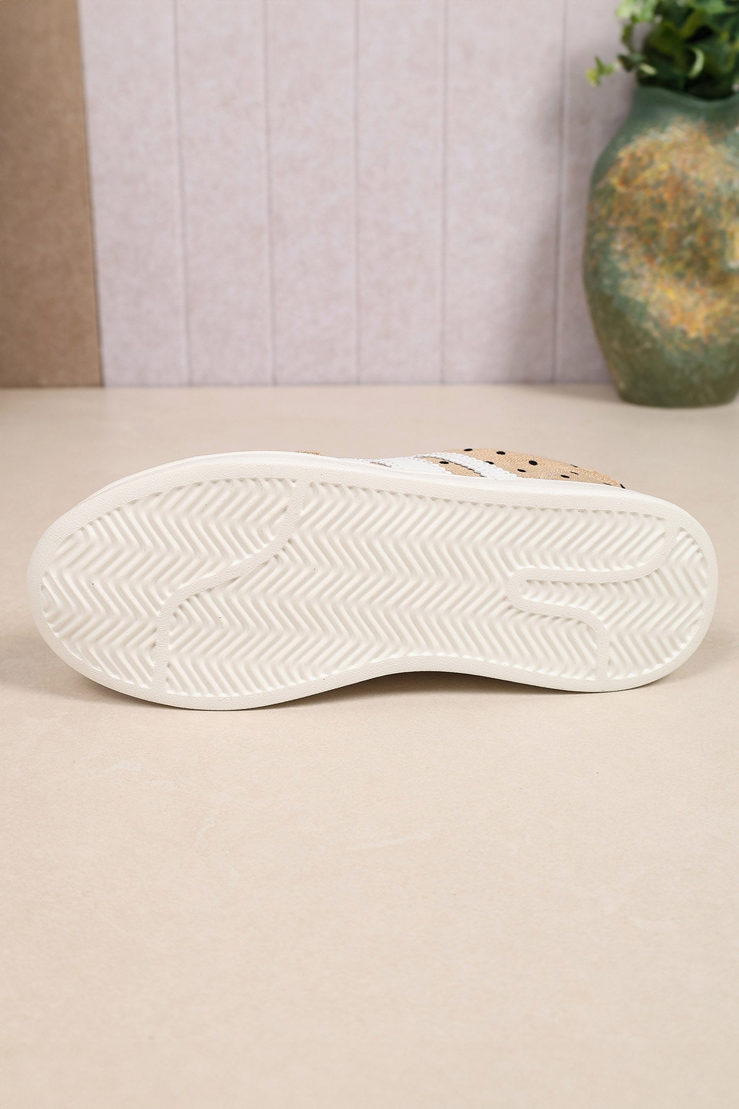 Camel Polka Dot Print PU Leather Detail Lace Up Casual Shoes