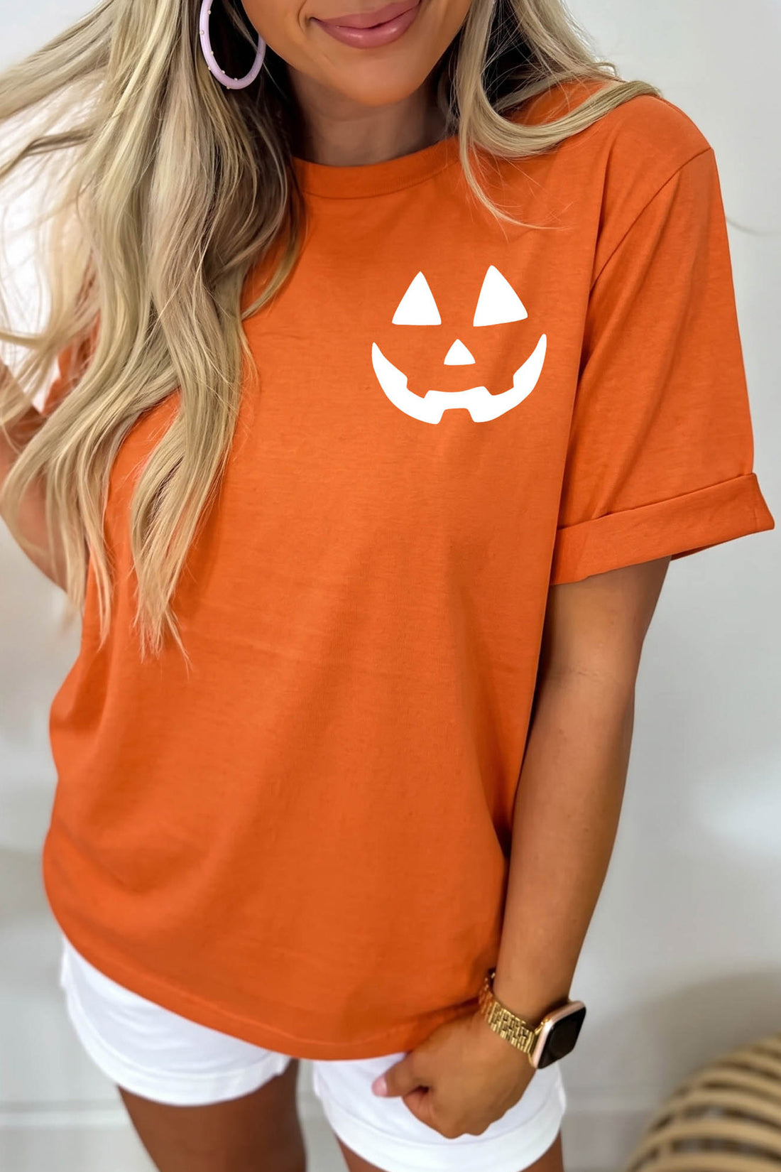 Orange Halloween Pumpkin Face Graphic T Shirt