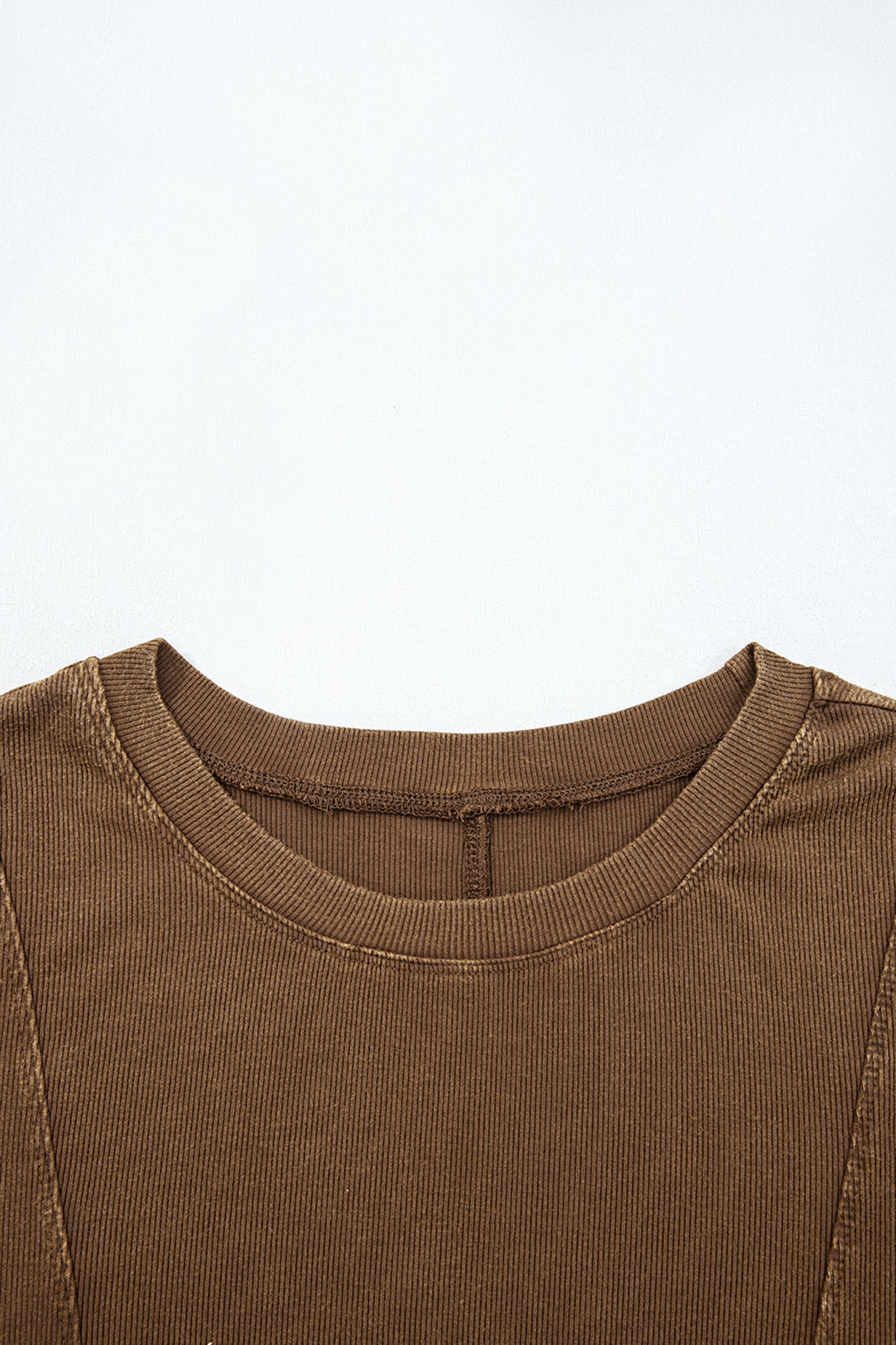Coffee Exposed Seam Ribbed Long Sleeve Top