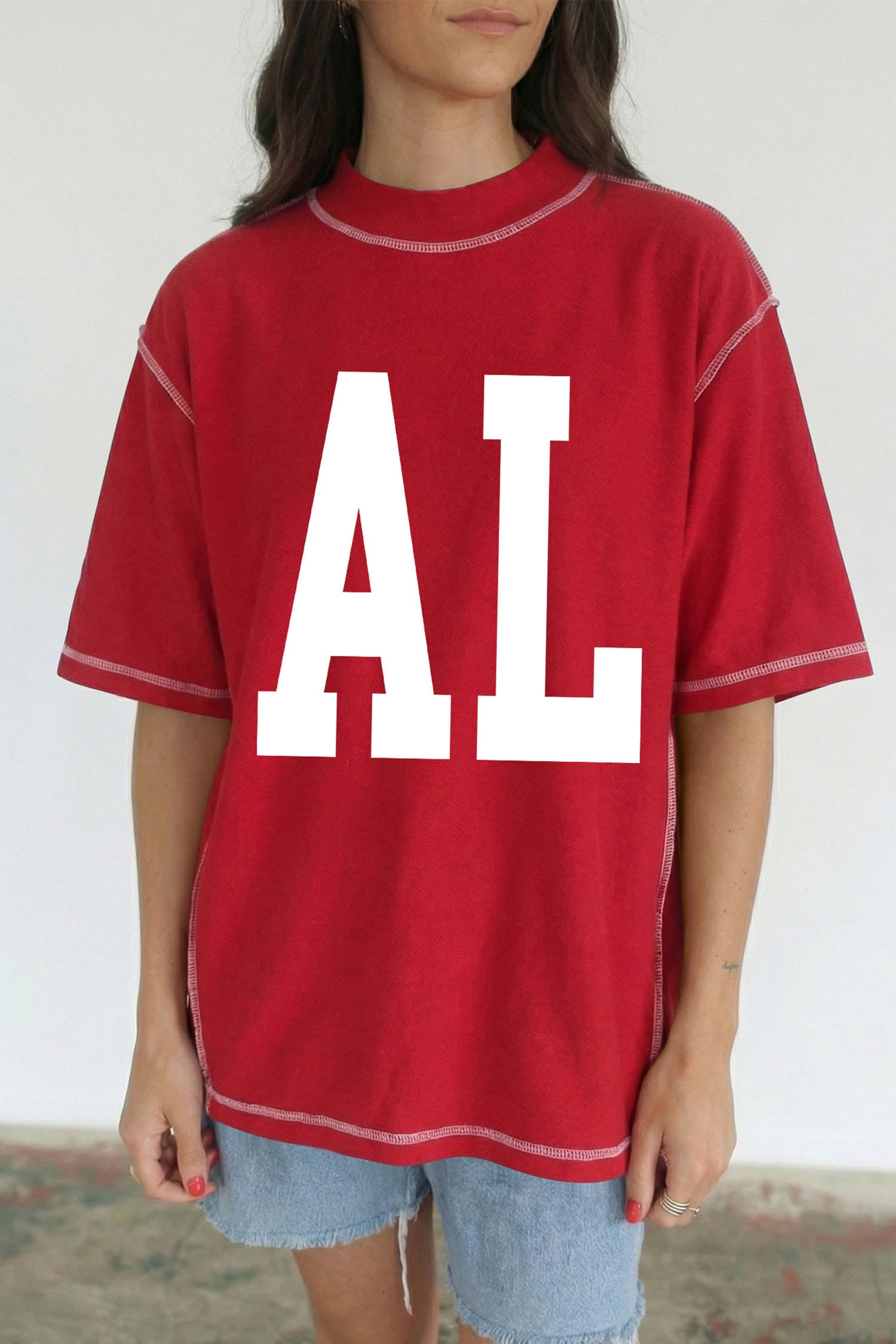 Racing Red AL/ ALABAMA Double Side Printed High Neck Reversible Tee