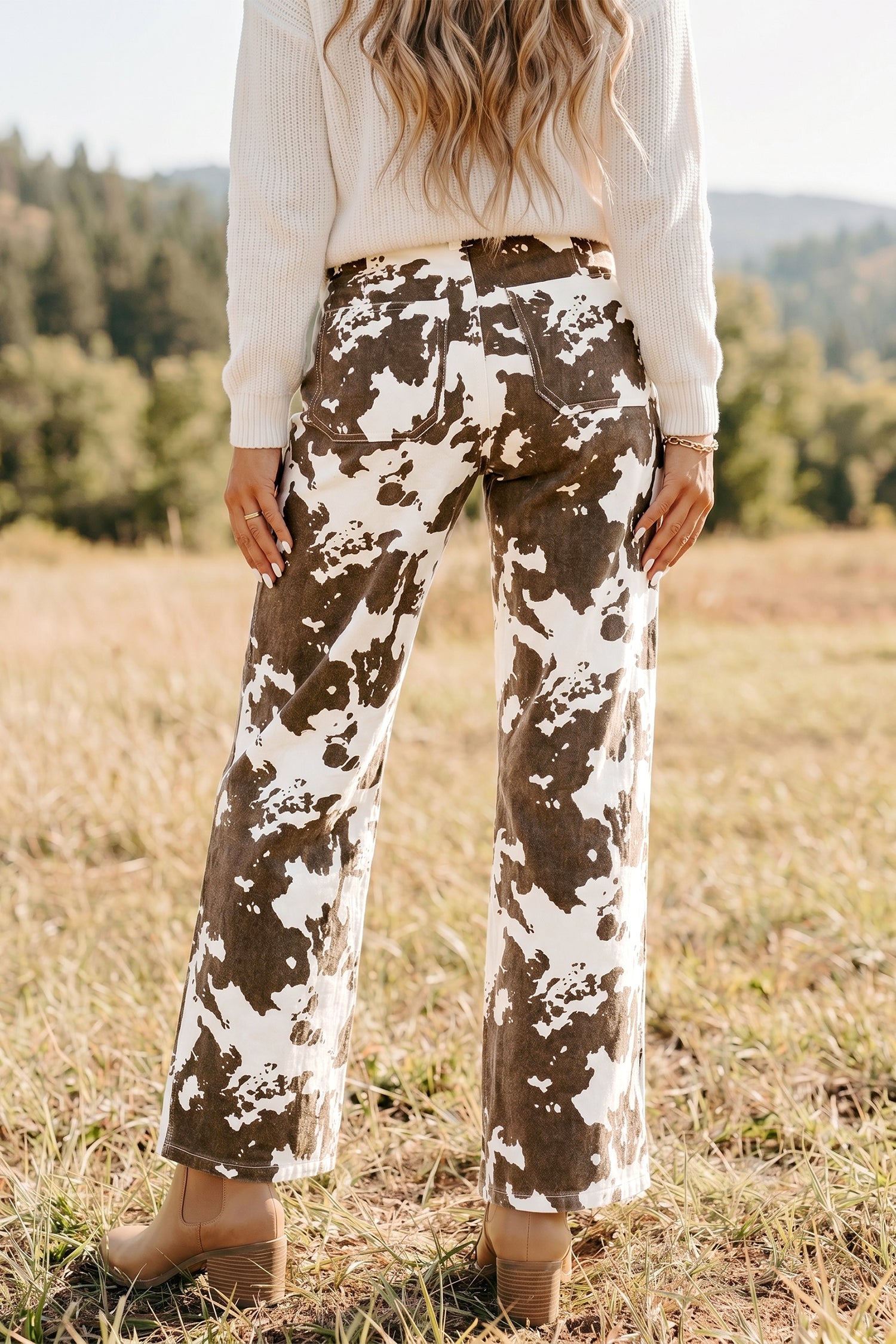 Brown Abstract Pattern Regular Fit Full-Length Western Style Jeans