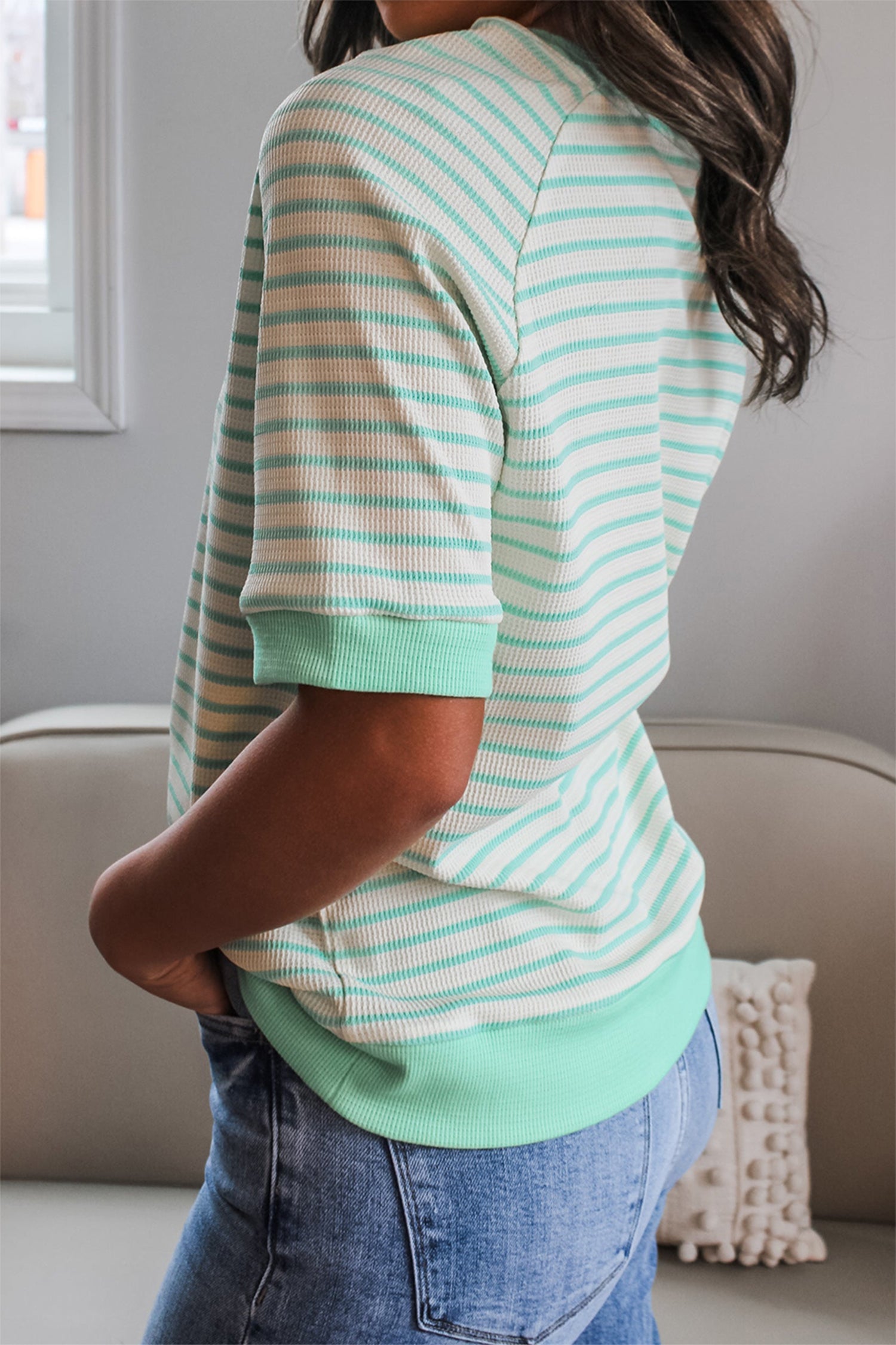 Green Stripe Casual Mallard Duck Raglan Graphic T-Shirt