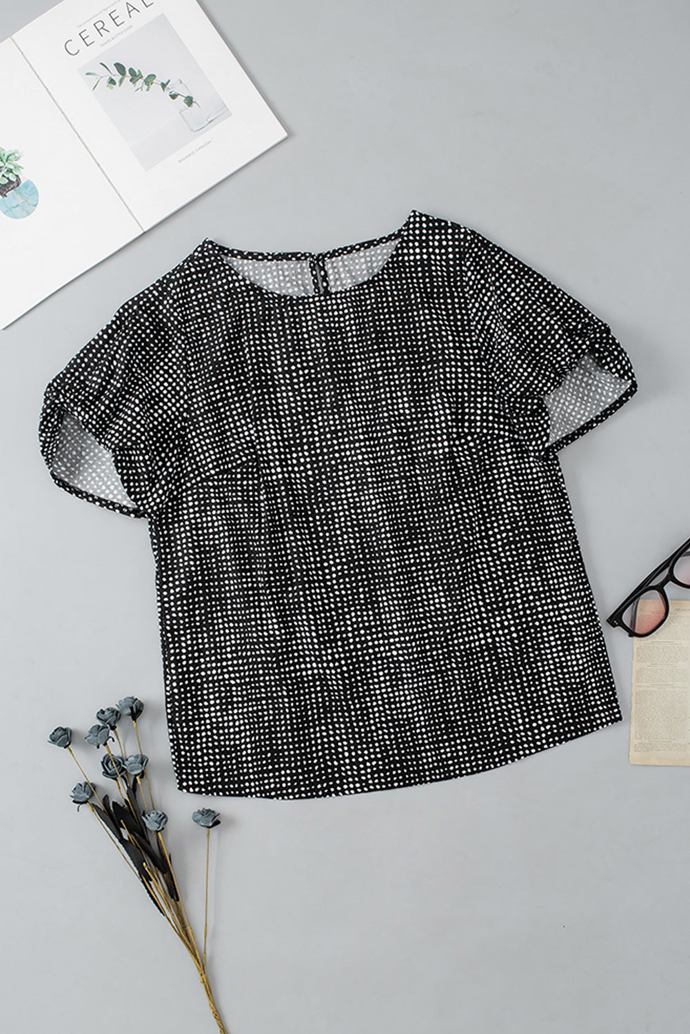 Black Cheetah Short Puff Sleeve Blouse