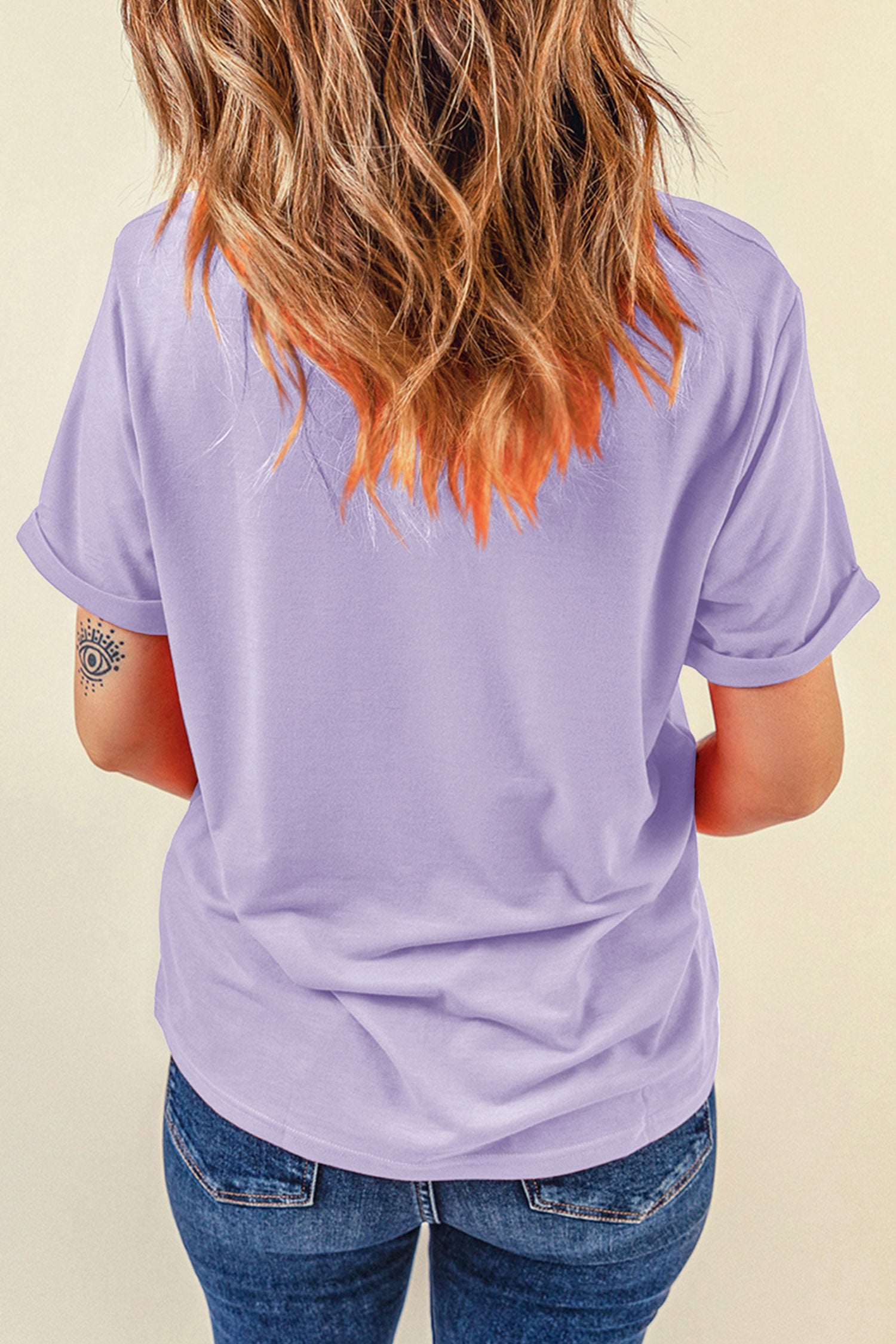 Orchid Petal Spooky Letter Print Round Neck Casual Halloween T Shirt