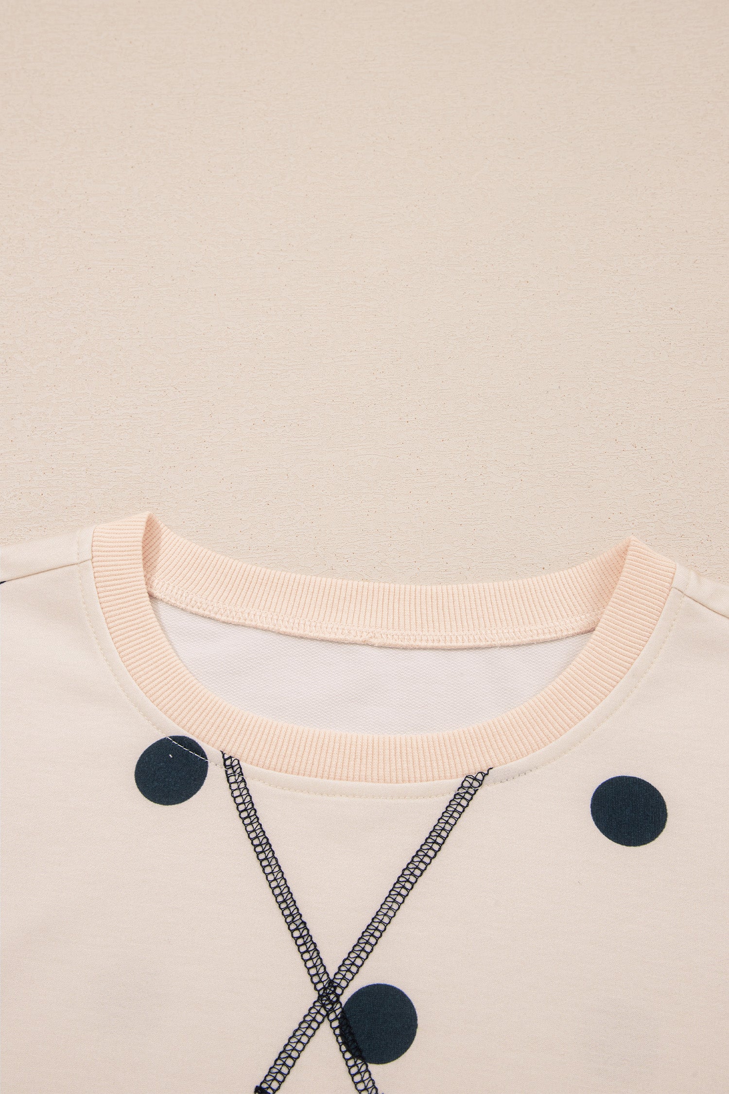 Beige Polka Dot Loose Long Sleeve Split Hem Pullover Top
