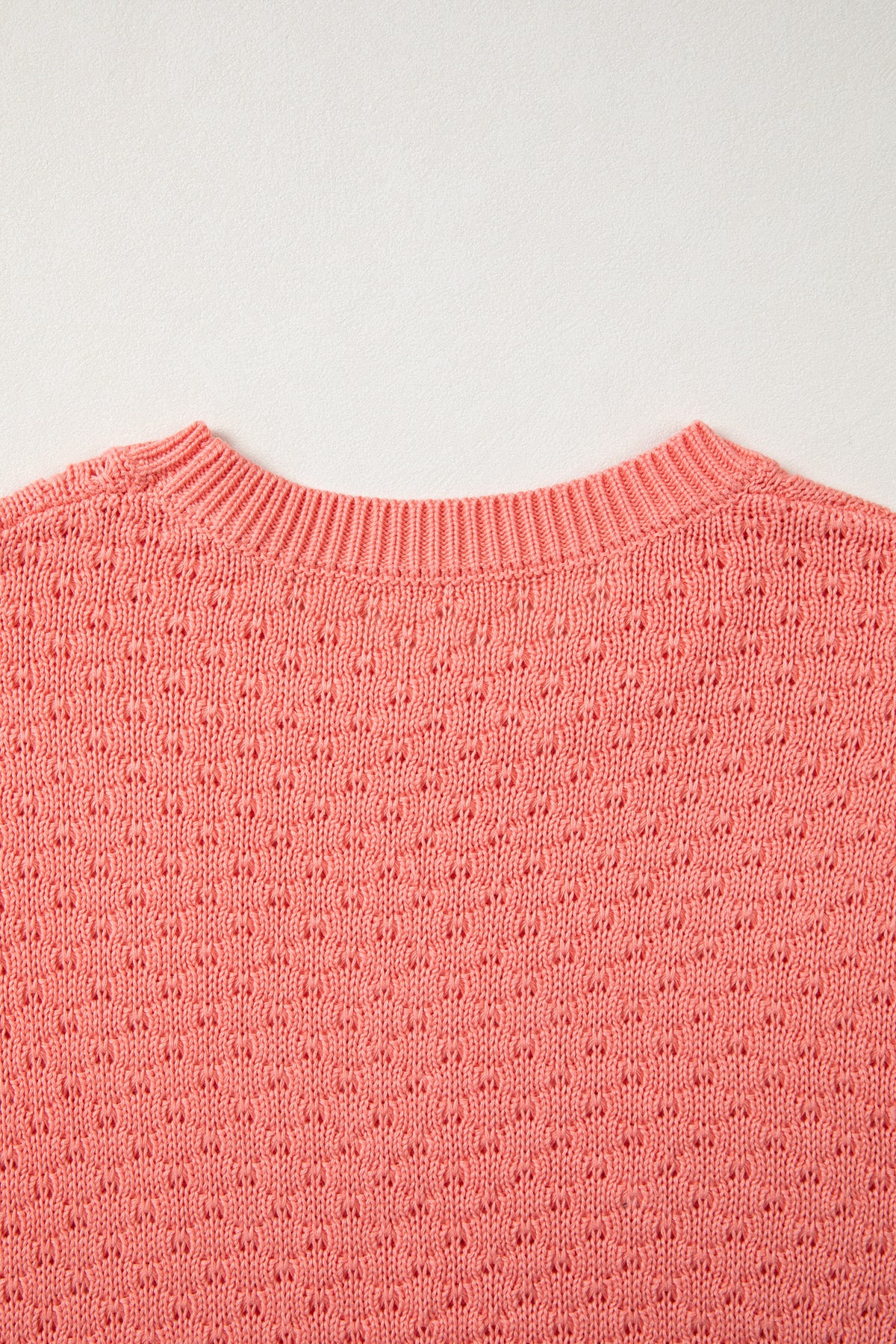 Coral Paradise Drop Shoulder Ribbed Knit Long Sleeve Sweater
