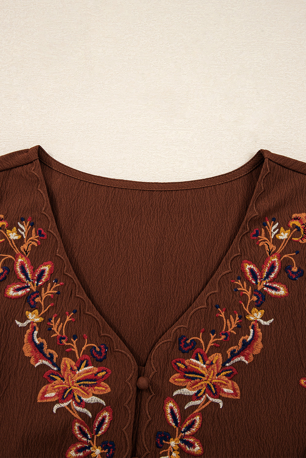 Burgundy Floral Embroidered Tassel Tie Waist Long Sleeve Mini Dress
