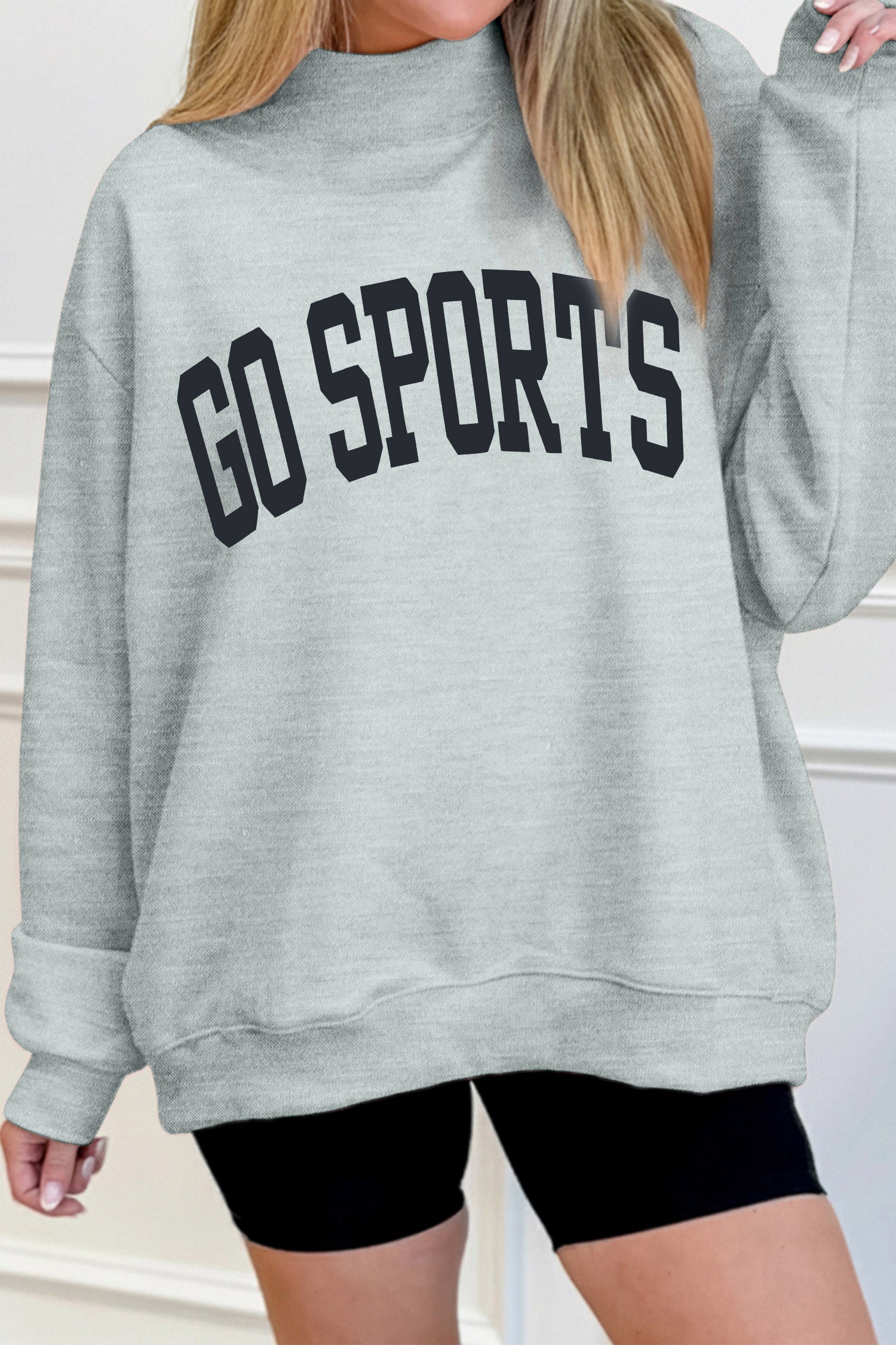 Gray Mock Neck GO SPORTS Graphic Sweatshirt