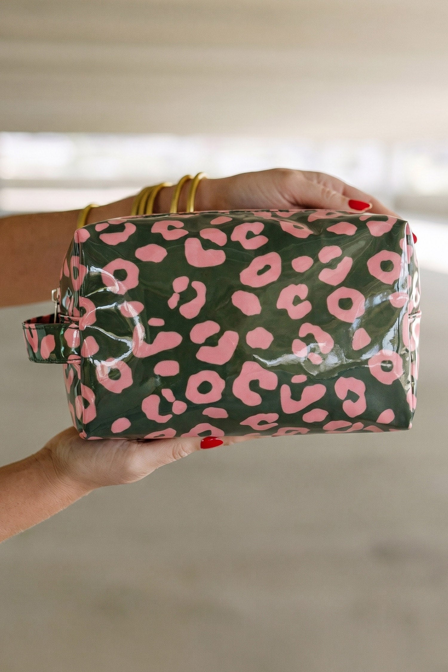Blackish Green Leopard Print PVC Travel Makeup Organizer Cosmetic Bag