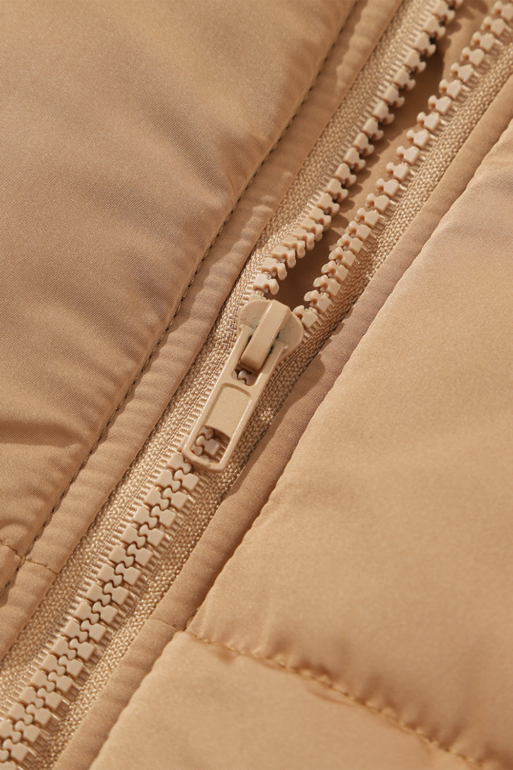 Khaki Oversized Stand Collar Zip Winter Vest