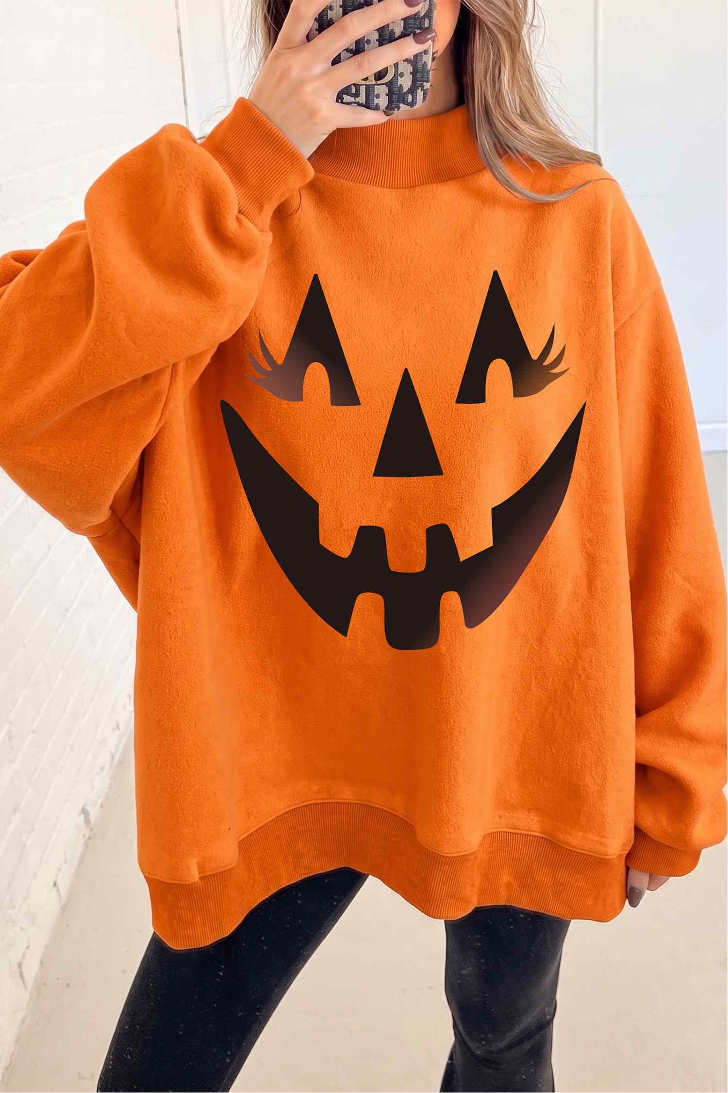 Carrot Oversize Halloween Print Mock Neck Reversible Sweatshirt