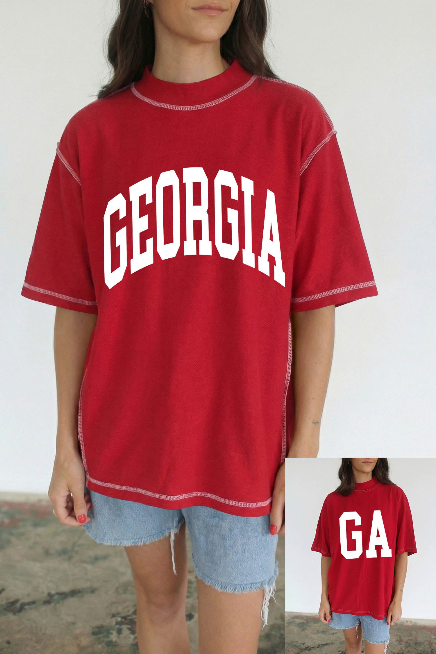 Racing Red GEORGIA/ GA Double Side Printed High Neck Reversible Tee