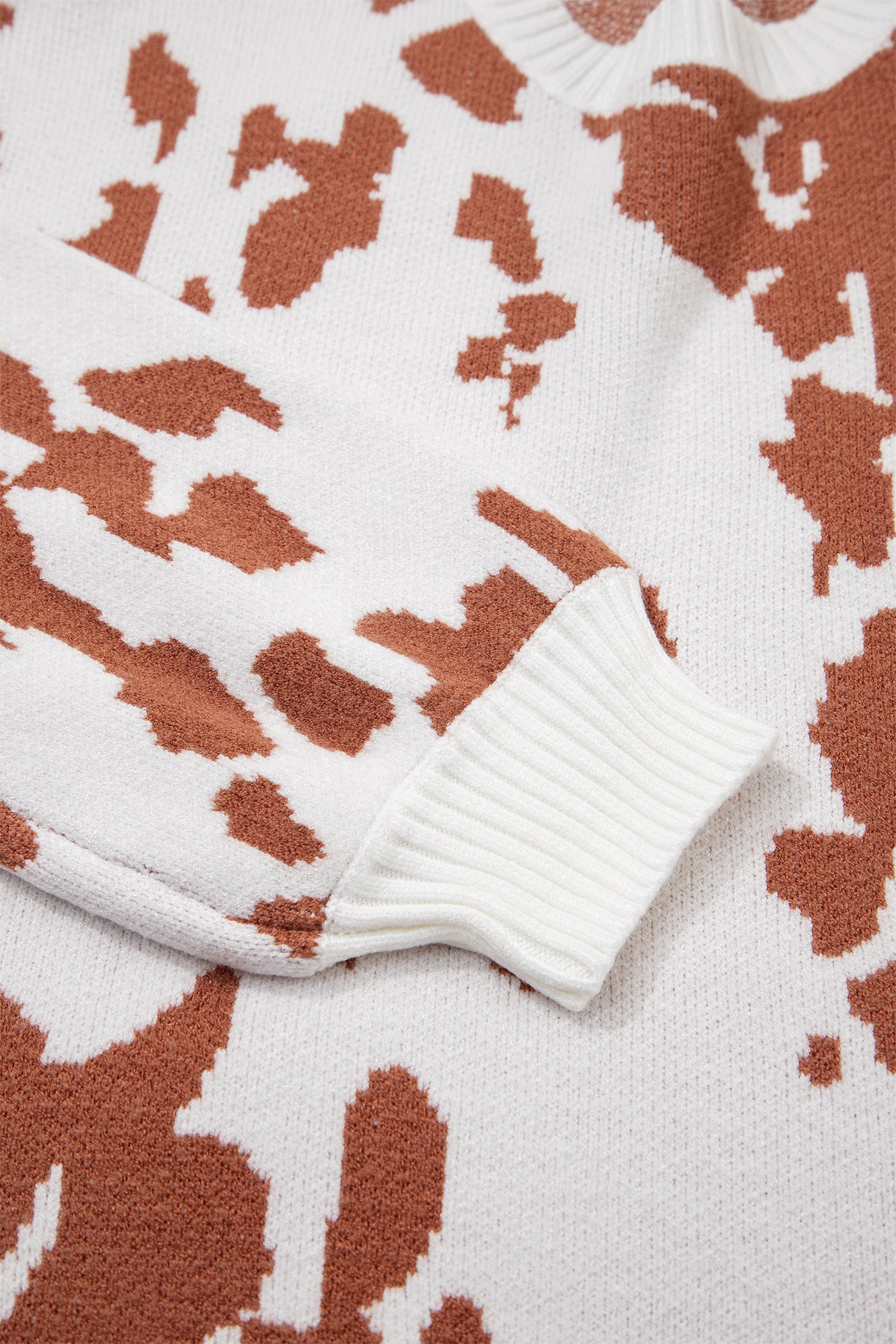 Khaki Abstract Print Drop Shoulder Long Sleeve Round Neck Sweater