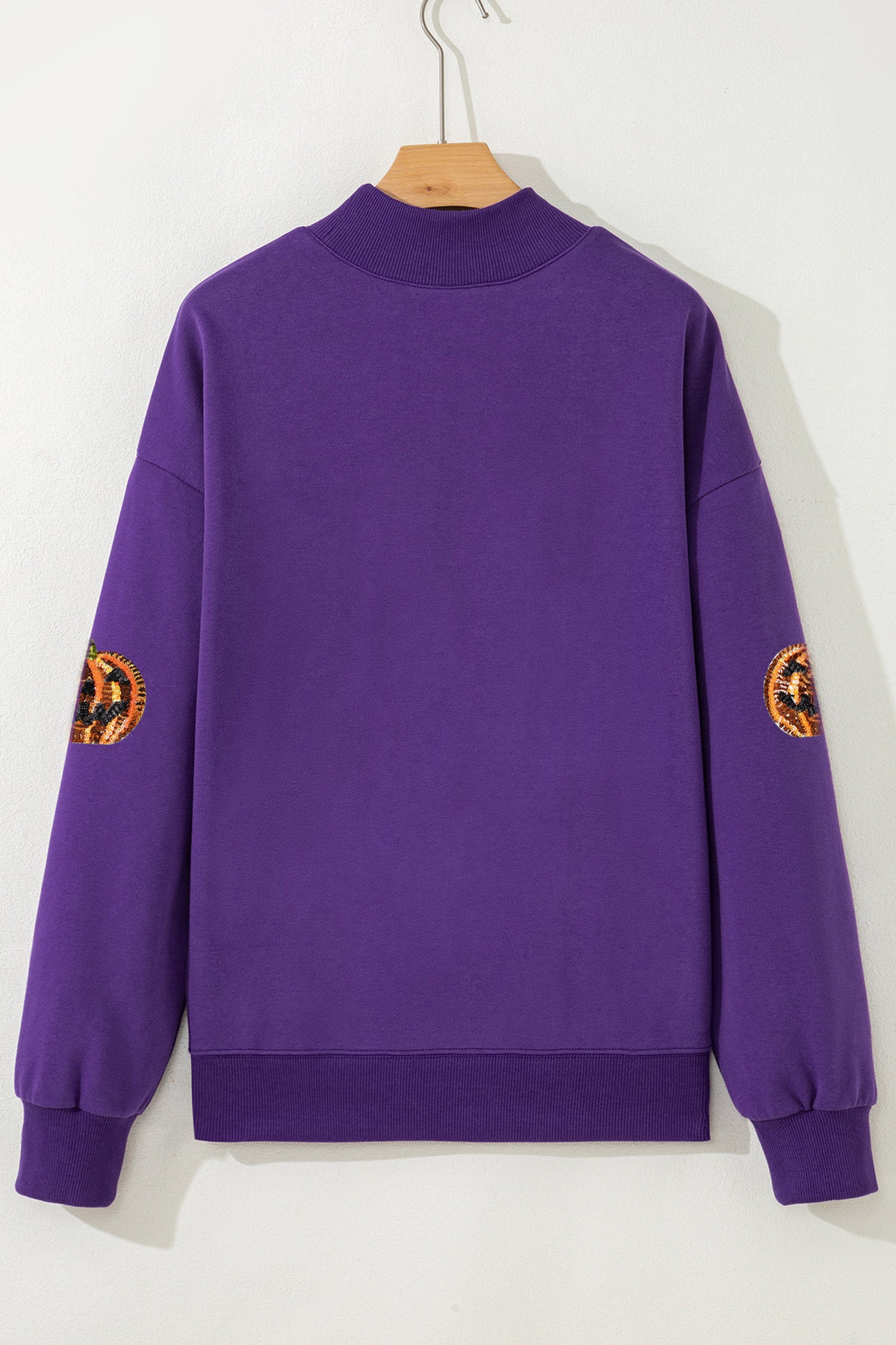 Tillandsia Purple Sequin Pumpkin Spooky Graphic Halloween Pullover Sweatshirt