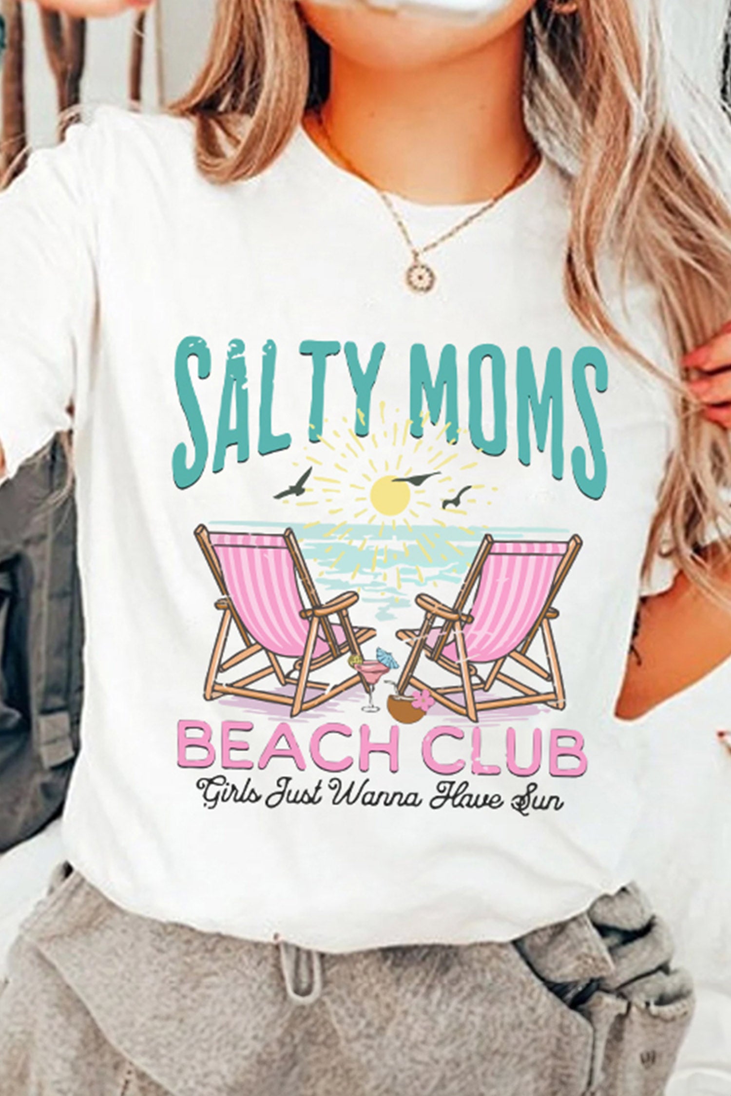 White Salty Moms Beach Club Short Sleeve Graphic Tee