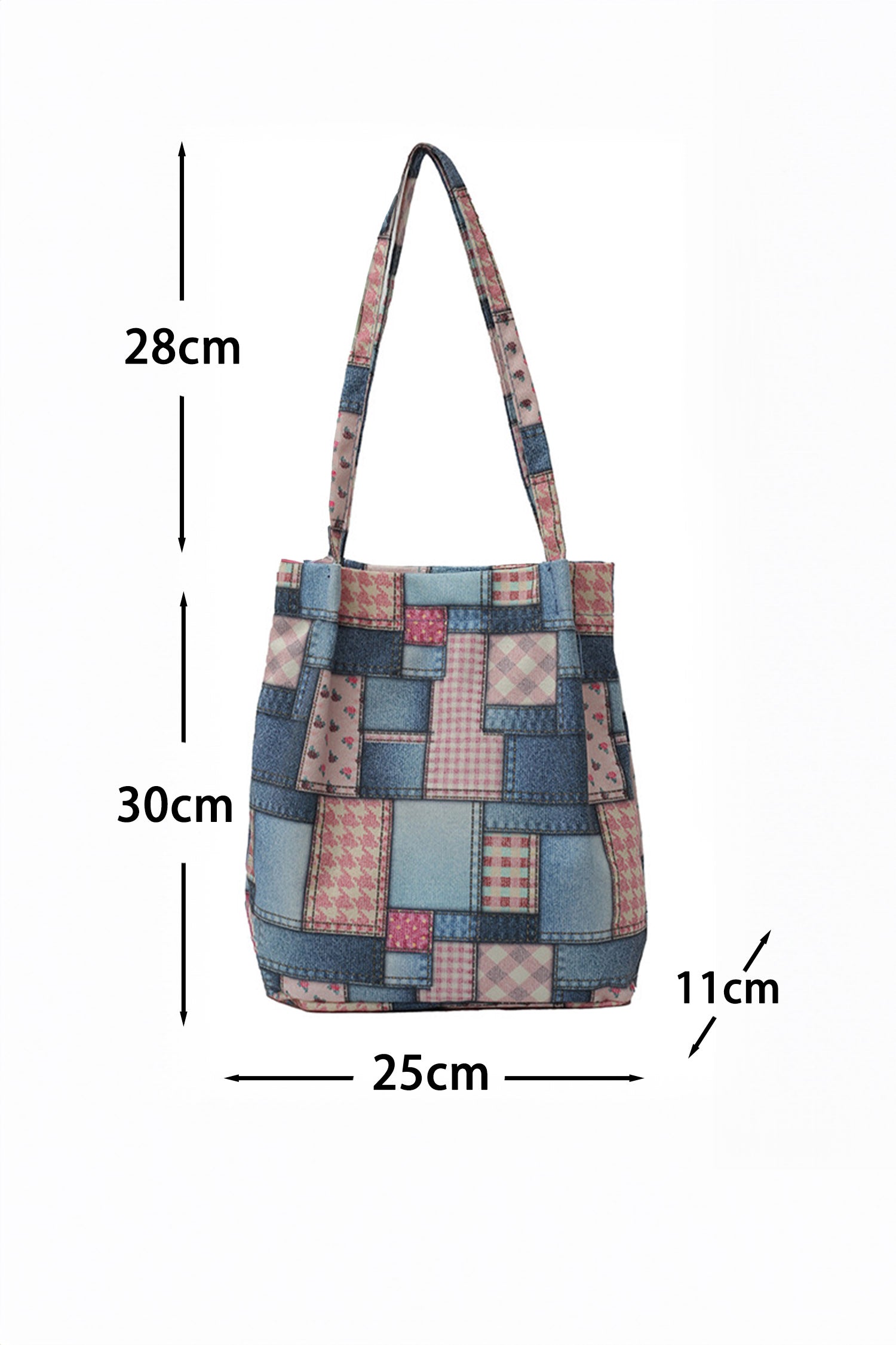 Pink Vintage Plaid Patchwork Print Canvas Tote Bag