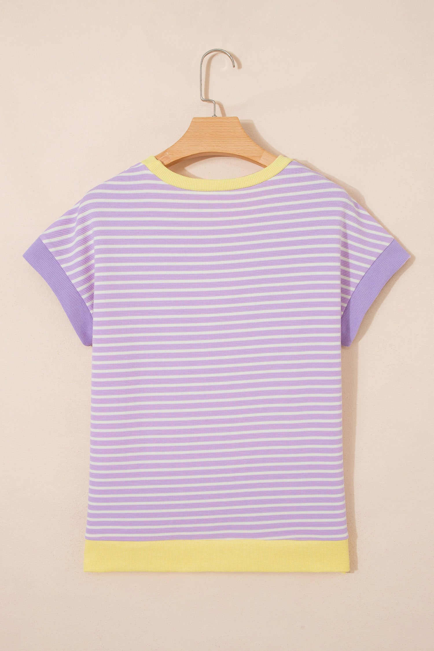 Purple Stripe Color Block Trim Sequin Rugby Graphic Casual T Shirt