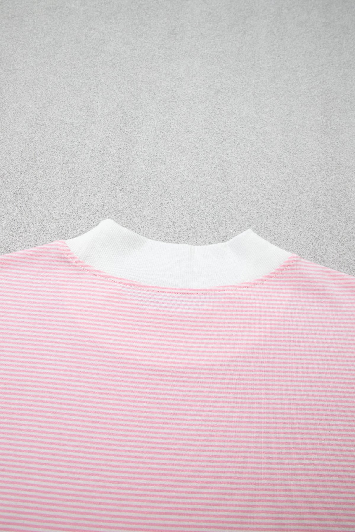 Pink Stripe Color Block Trim Mock Neck Pullover Drawstring Pants Casual Outfit