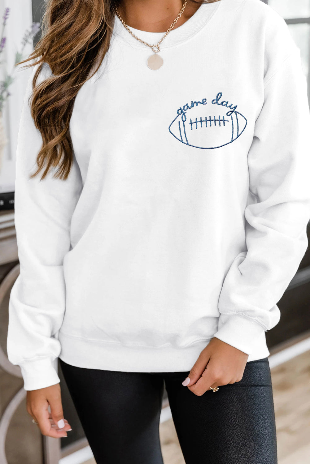 White game day Rugby Embroidered Casual Sweatshirt