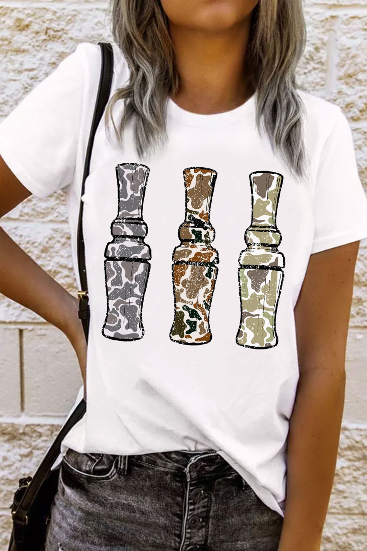 White Stylish Camo Graphic Round Neck Casual T Shirt