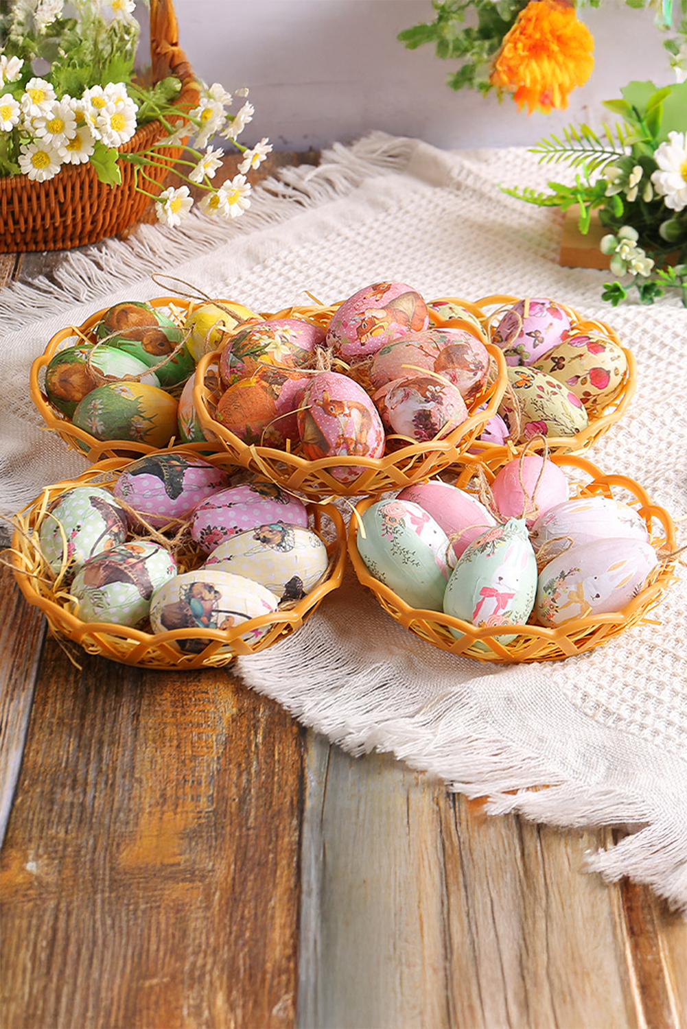 Bonbon 6pcs/set Easter Egg Hanging Home Decoration with Basket