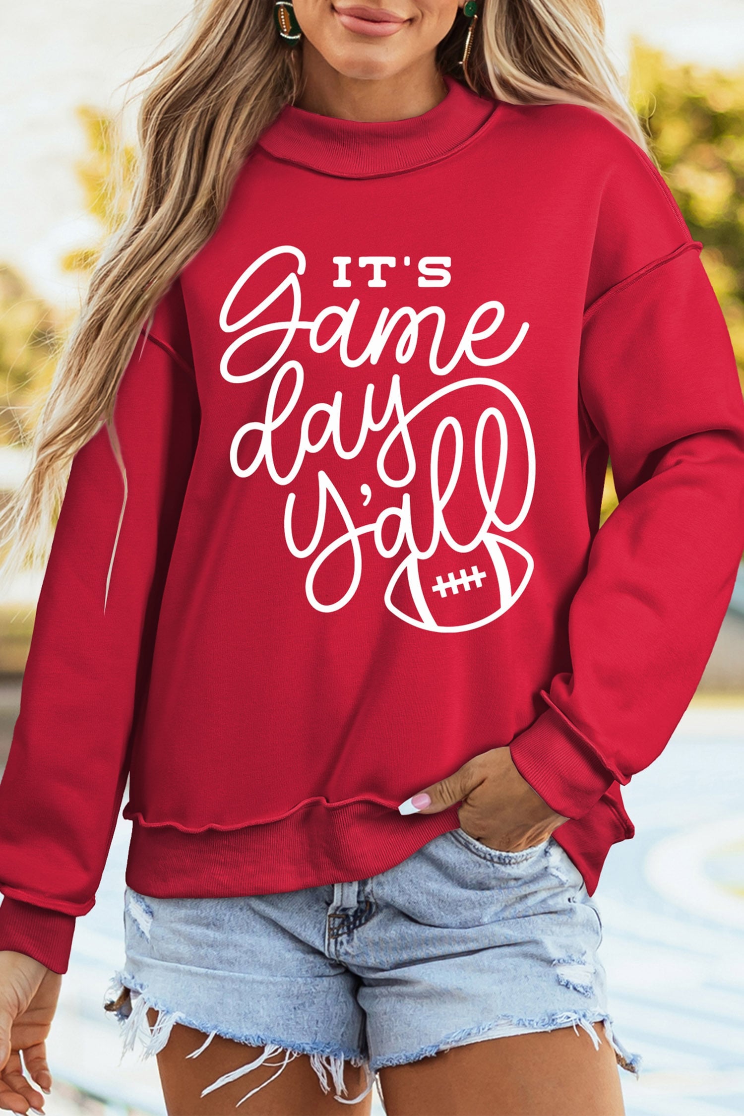 Racing Red Game Day Slogan Double Side Printed Reversible Baggy Sweatshirt