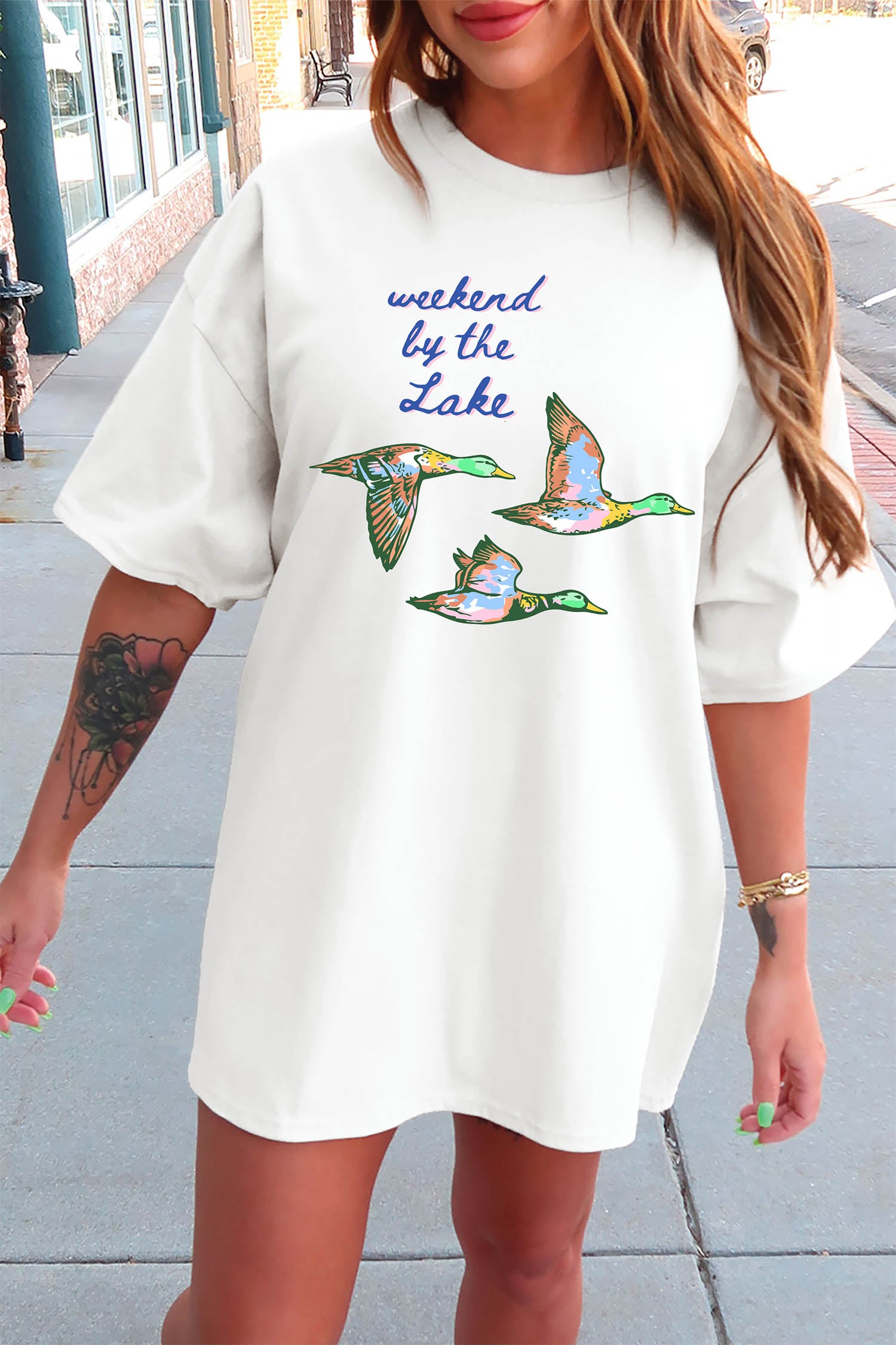 White Weekend by the Lake Duck Print Tunic Tee