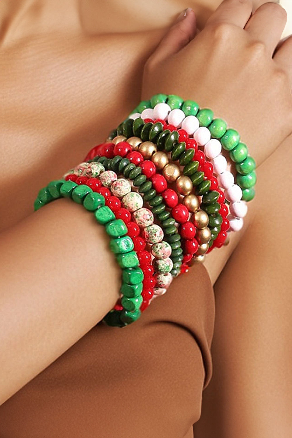 Fiery Red Christmas Mixed Color Stackable Bracelets 10pcs/Set