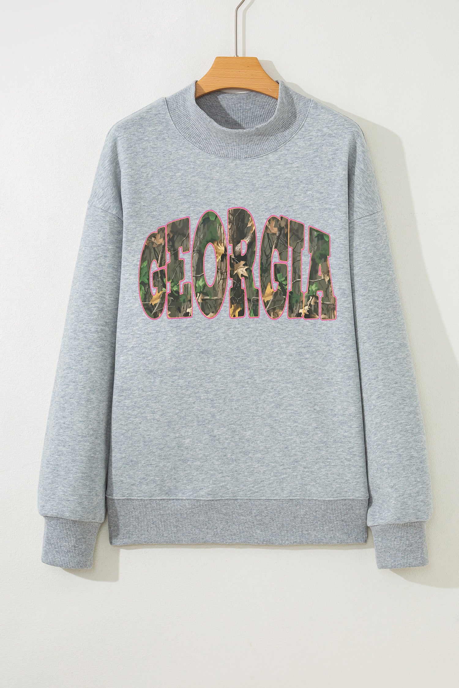 Gray GEORGIA Camo Letter Printed Mock Neck Sweatshirt