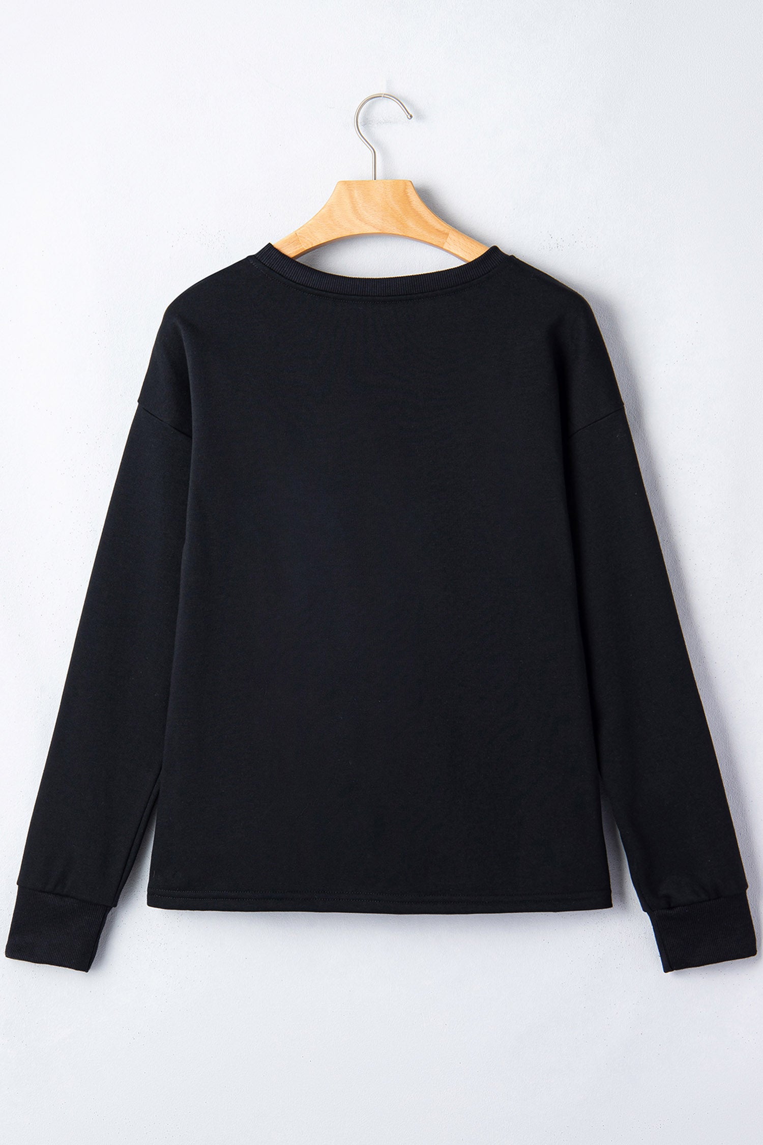 Black Round Neck Ghost Print Regular Fit Graphic Long Sleeve T-Shirt