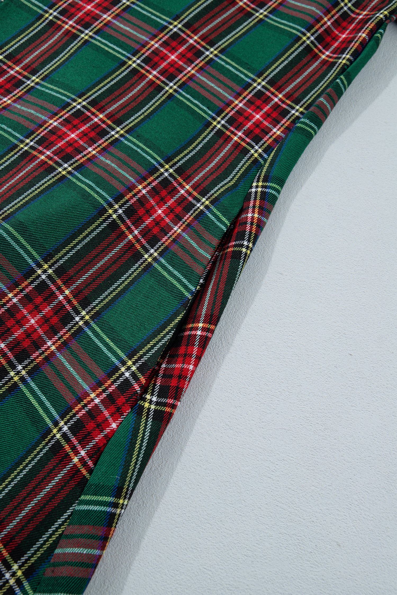 Green Plaid Button Front Short Sleeve Shift Dress