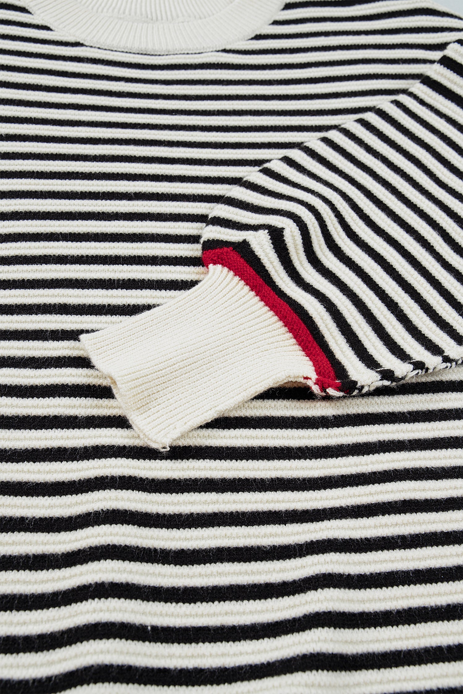 Black Stripe Ribbed Trim Drop Shoulder Oversized Sweater