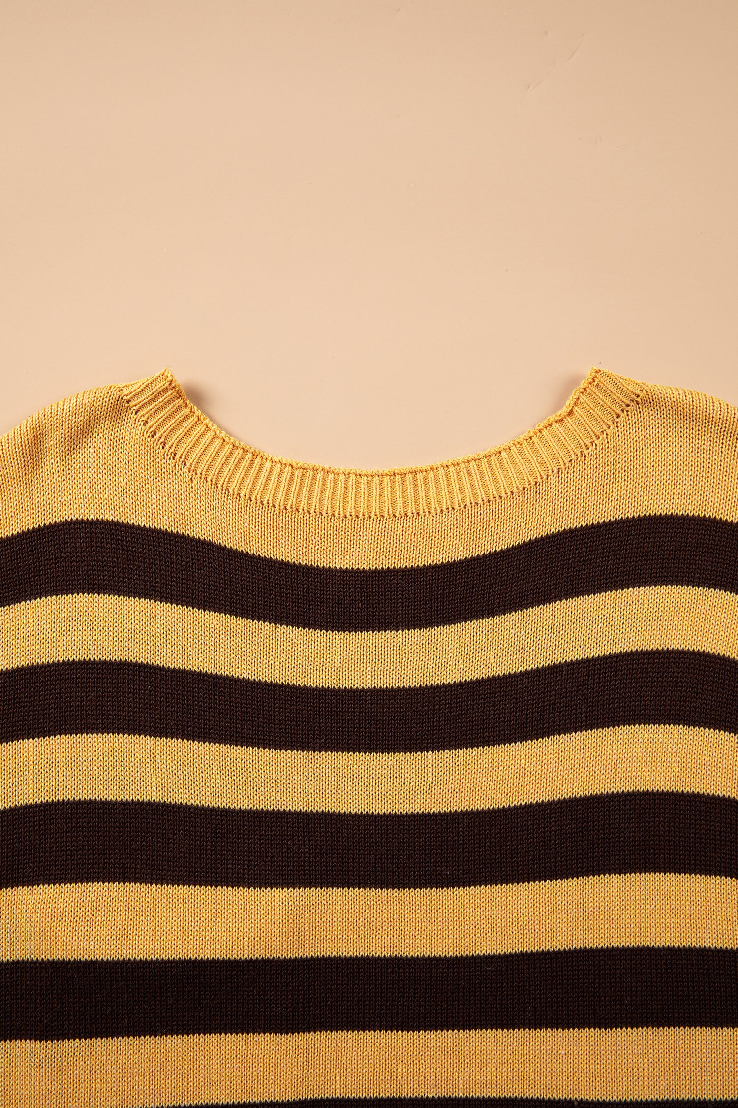 Brown Stripe Striped Drop Shoulder Colorblock Pullover Sweater