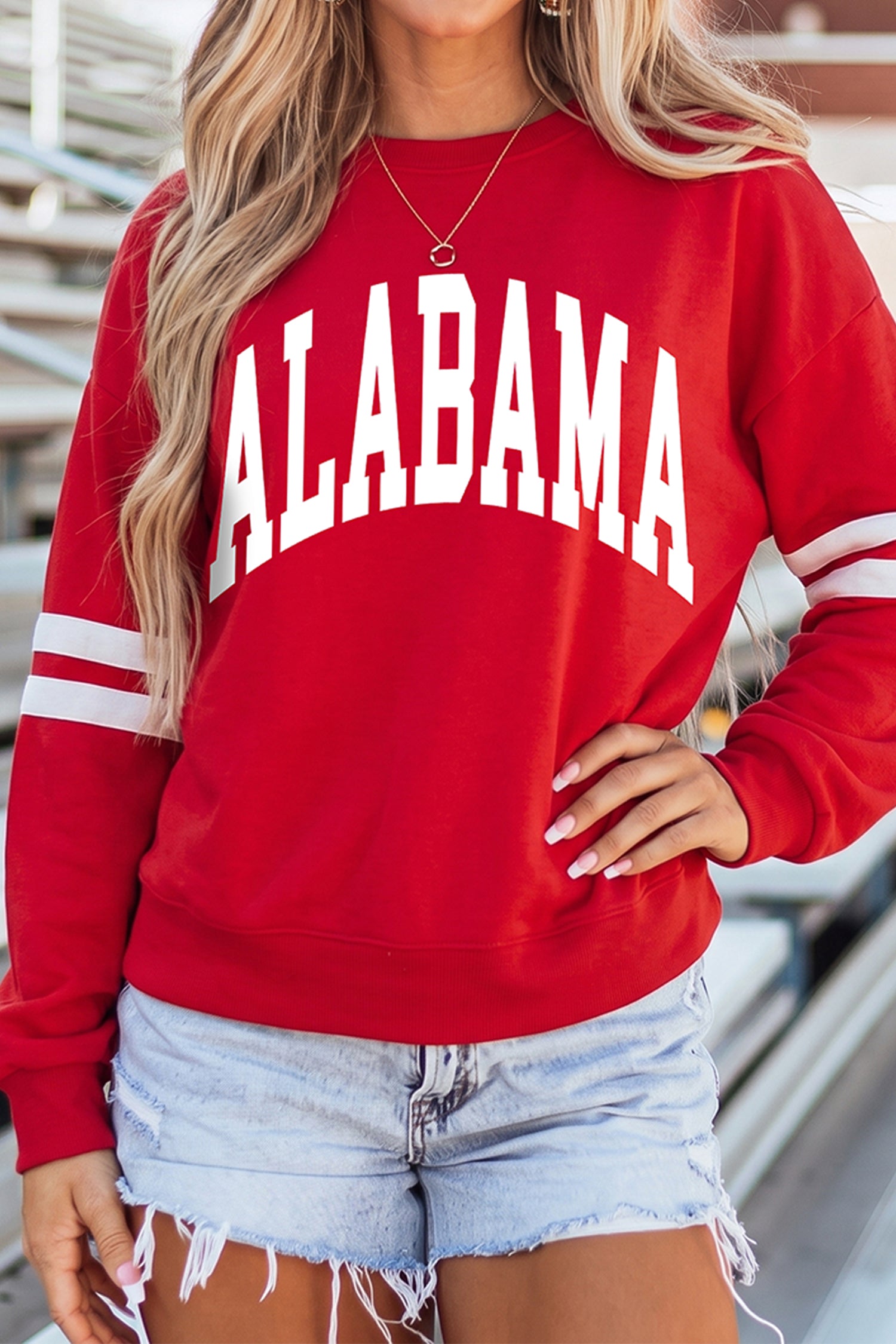 Fiery Red Alabama Letter Print Casual Graphic Sweatshirt