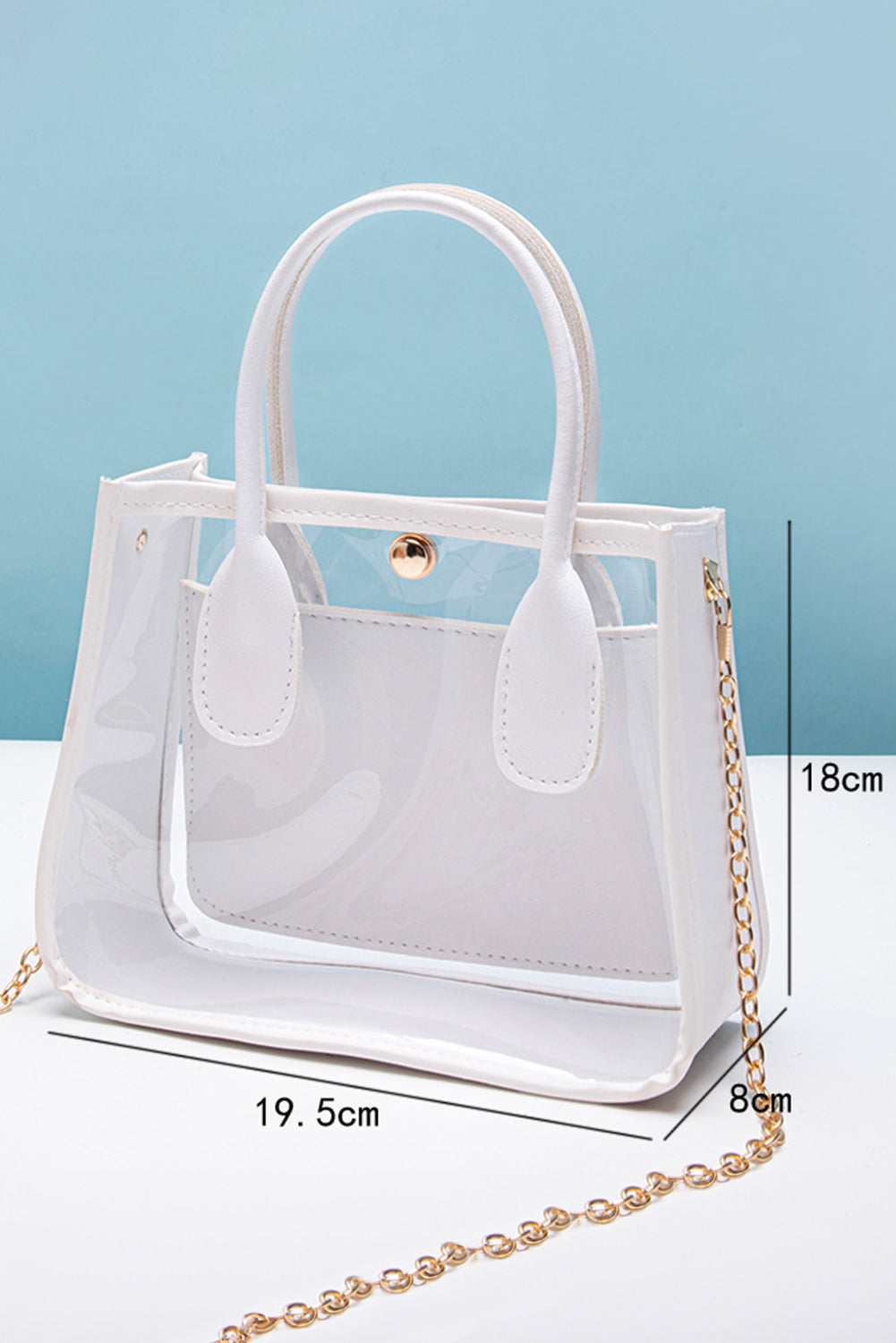 White PVC PU Leather Patchwork Chain Strap Shoulder Bag
