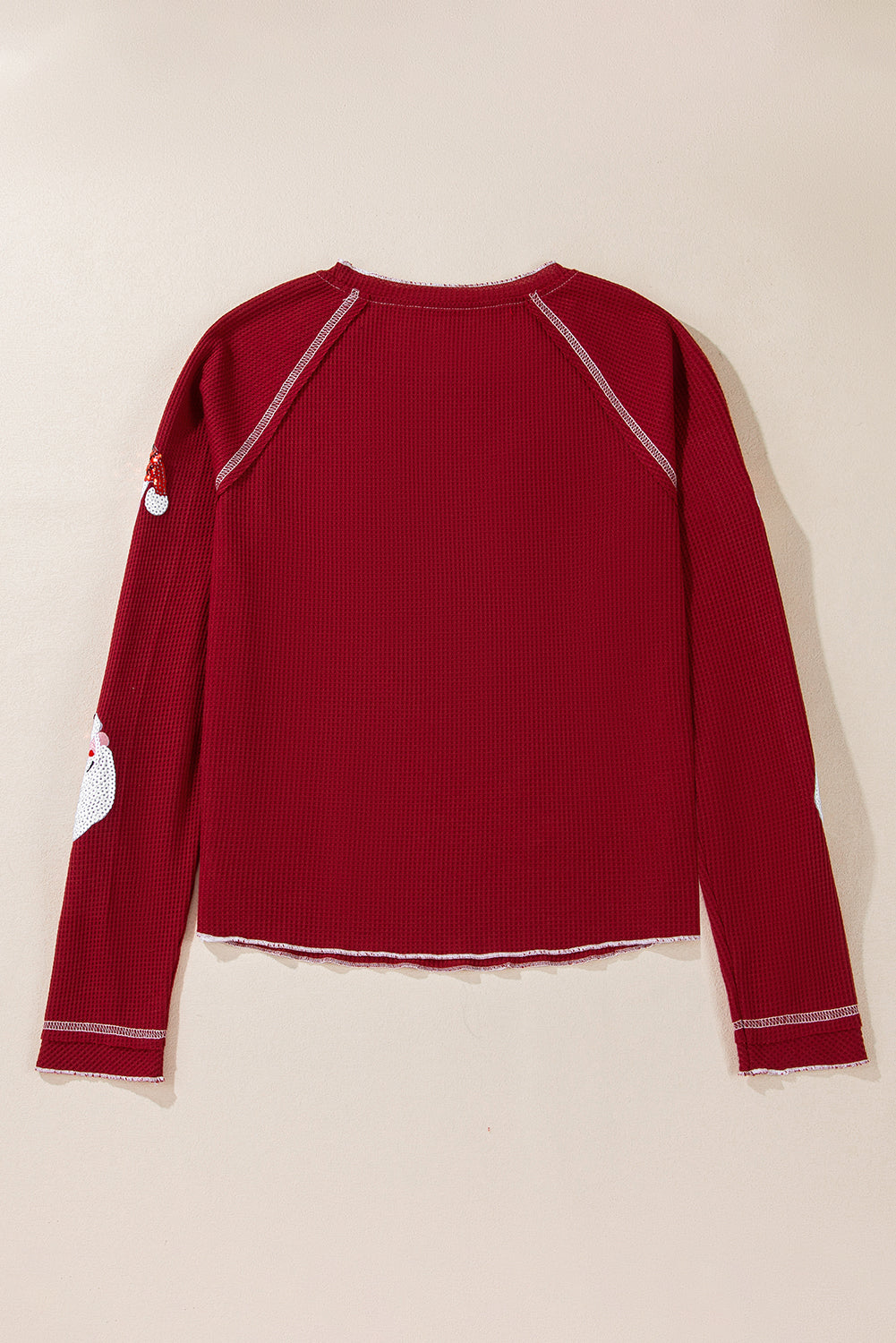 Red Sequin Santa Claus Graphic Textured Long Sleeve Top